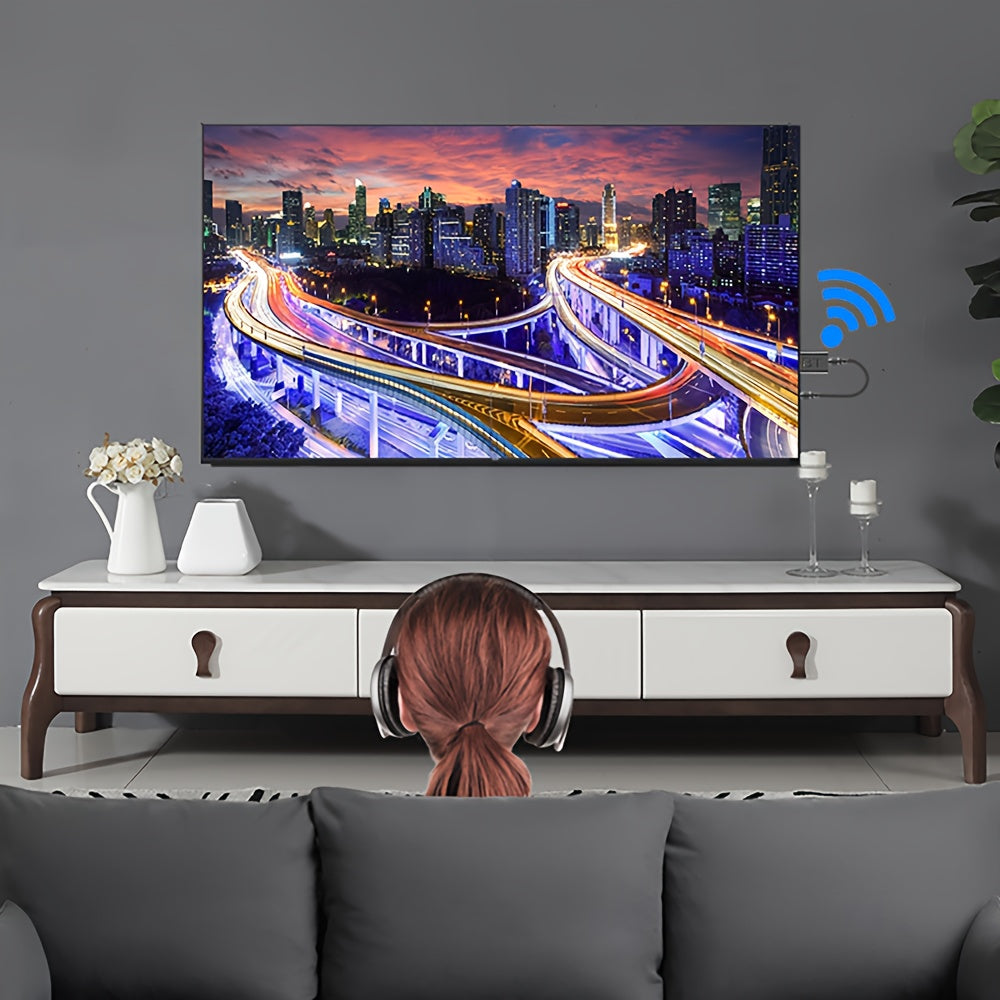 [2-in-1 Wireless Audio Adapter] 2-in-1 Wireless Audio Adapter | USB-Powered Mini 3.5mm AUX Transmitter Receiver with LED Indicator, No Battery Needed | Car Kit for TV Speaker & Earphone, Compact Design, Durable Build Quality