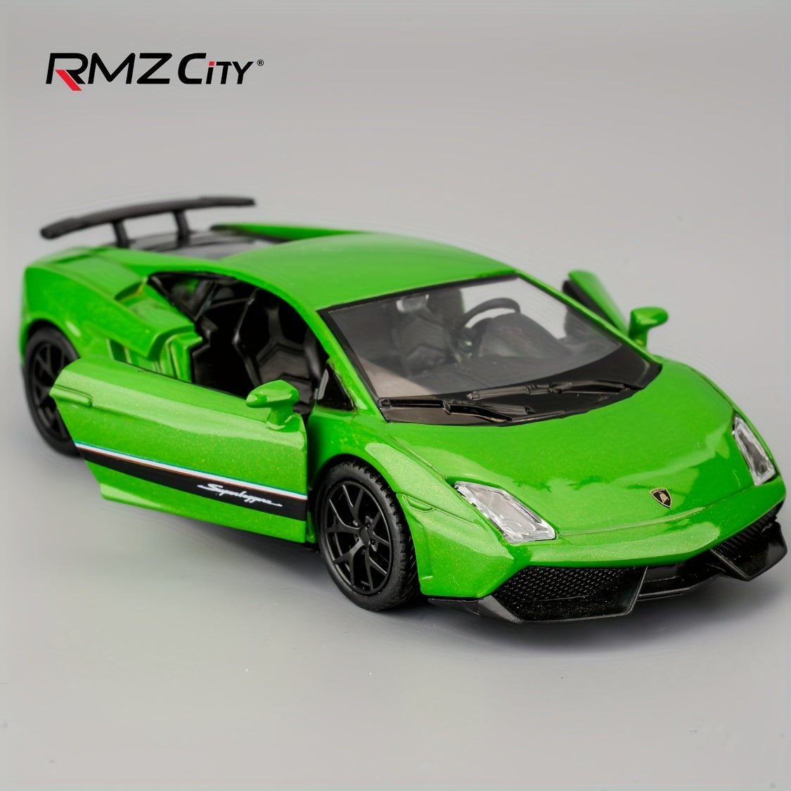 1/36 Scale RMZ CITY Diecast Lambo Gallardo Metal Zinc Alloy Toy Car - Pull Back Action, Openable Doors, Detailed Interior, Realistic Design, Collectible Model, Perfect Kids Toy for Boys, Green Color, Ideal Gift for Children