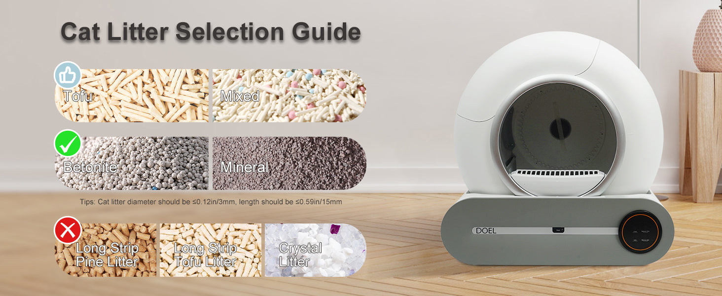 DOEL Self Cleaning Cat Litter Box 65L Automatic Cat Litter Box w/ Trash Bag &amp; Litter Mat Smart Cat Toilet App Control 2.4G WiFi