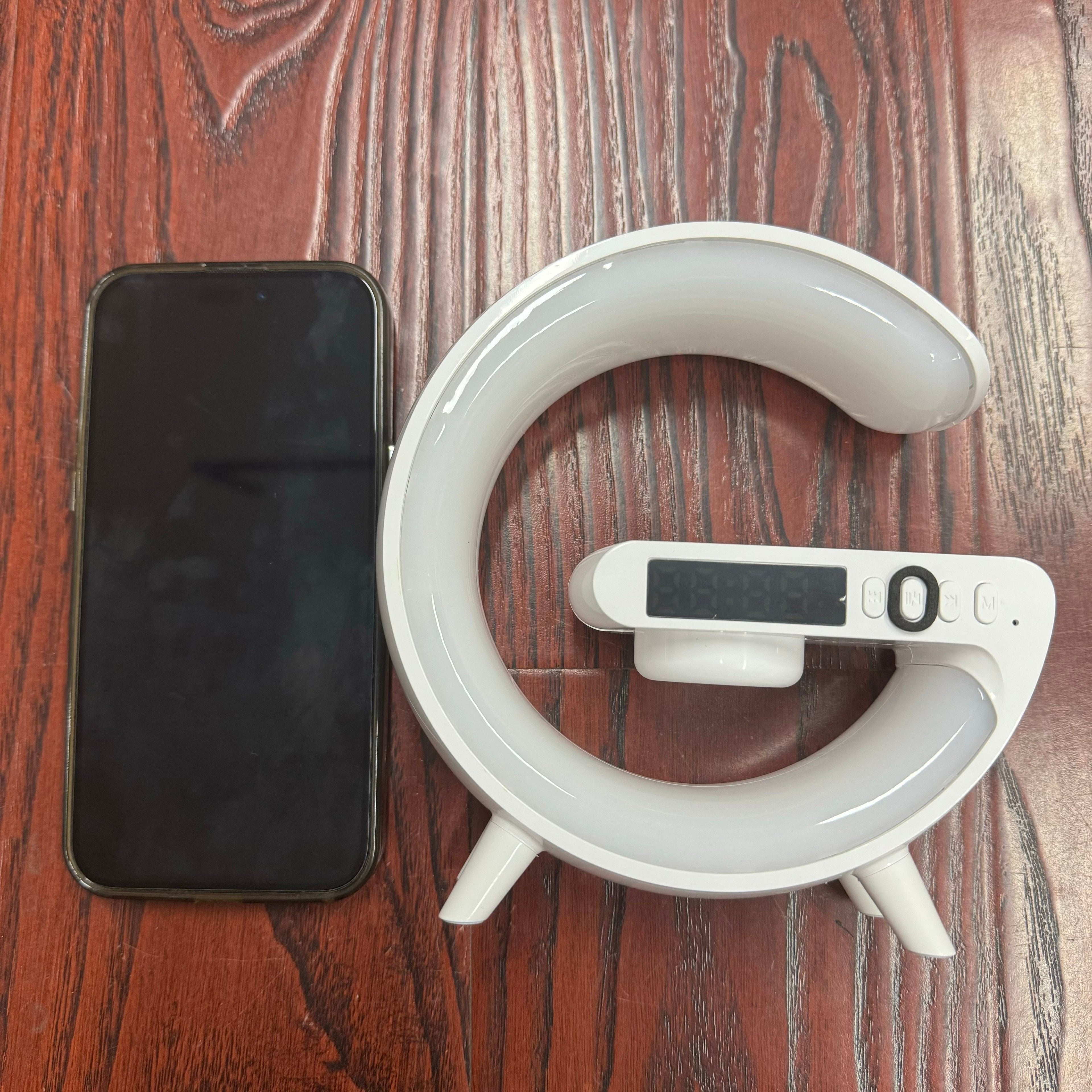 Multifunctional Big G Wireless Speaker with Atmosphere Light & Mobile Charging - Clock Feature for Night-time Use