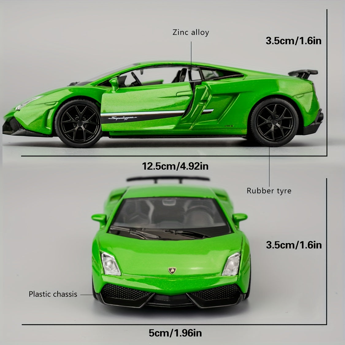 1/36 Scale RMZ CITY Diecast Lambo Gallardo Metal Zinc Alloy Toy Car - Pull Back Action, Openable Doors, Detailed Interior, Realistic Design, Collectible Model, Perfect Kids Toy for Boys, Green Color, Ideal Gift for Children