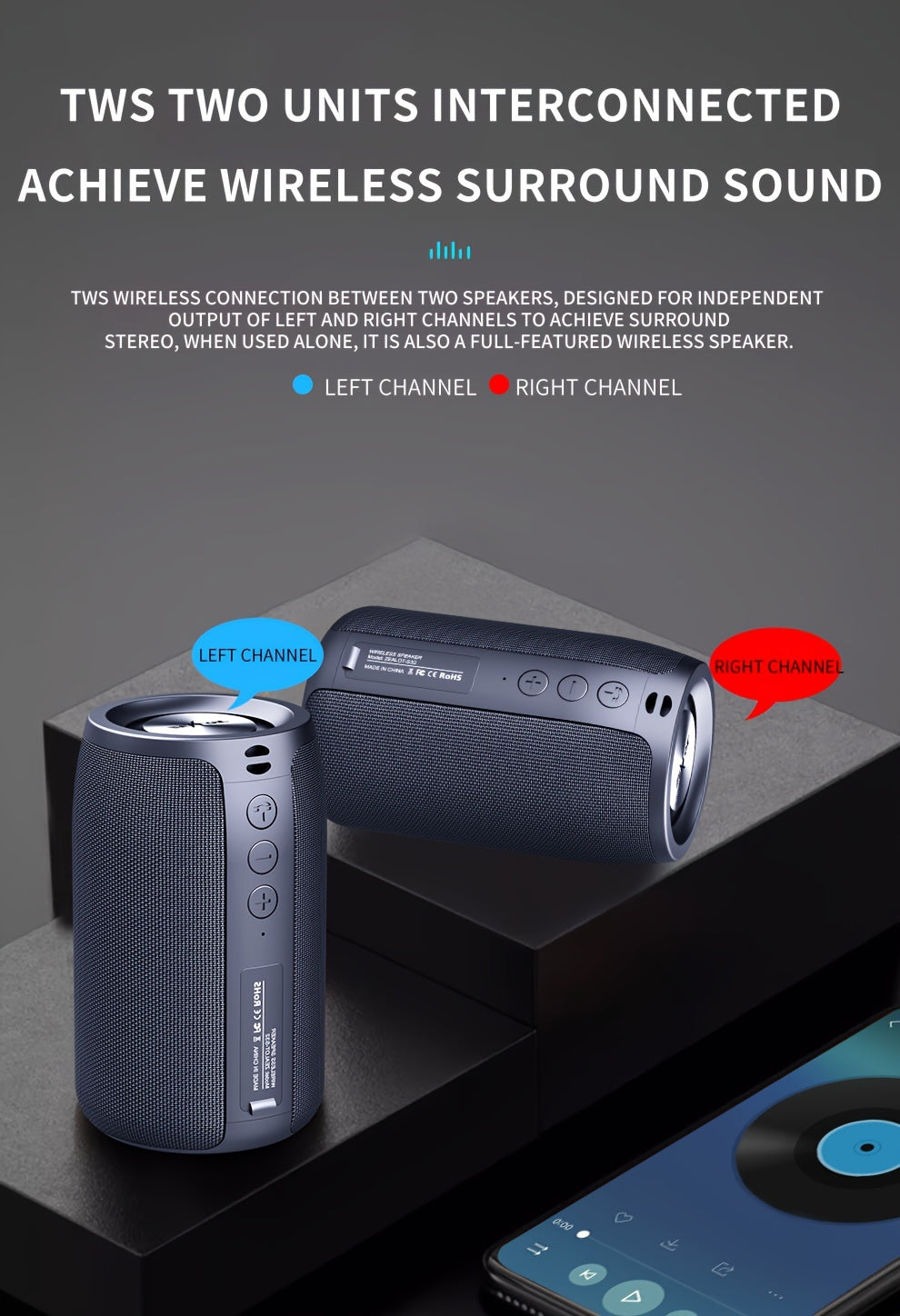 ZEALOT S32 5W Wireless Speakers, Outdoor Portable Subwoofer Speaker, Wireless Speaker, Dual Pairing, 1800mAh Battery, 8 Hours Playtime Loud Stereo, Booming Bass. Charging Cable TF USB Plug-in Card Compatible