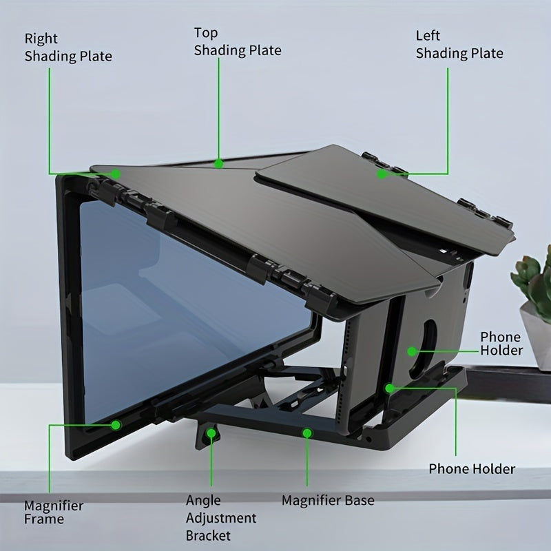Triple-Sided Cinema Experience - 12-inch Foldable Phone Screen Magnifier with Optical Acrylic Lens - Instant HD Boost, Portable Mini Theater for TV-Like Viewing, 3-4x Magnification Desktop Stand