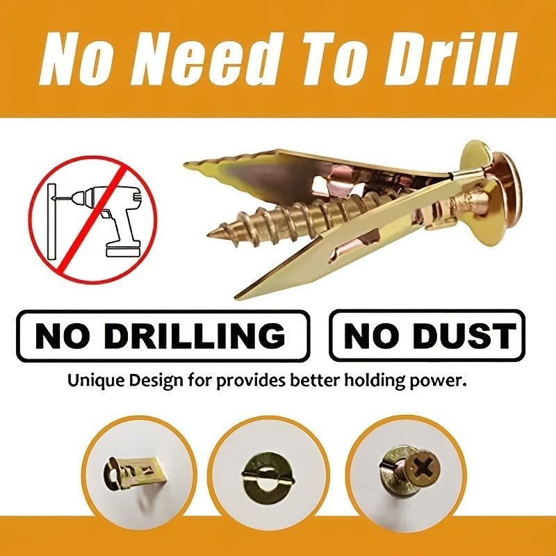 100pcs Heavy-Duty Drywall Anchors Kit - Industrial Hardware for Wall Mounting, Self-Drilling Screws and Hollow Anchors for TV, Bike, Cabinet Installation, Easy-to-Use and Reliable Fastening Solution