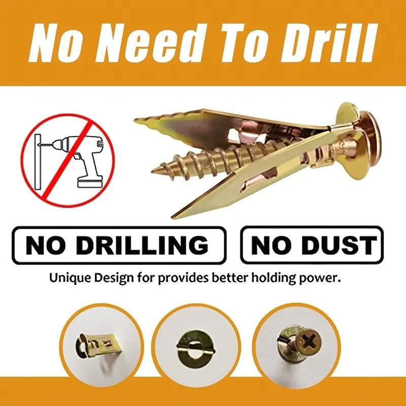 100pcs Heavy-Duty Drywall Anchors Kit - Industrial Hardware for Wall Mounting, Self-Drilling Screws and Hollow Anchors for TV, Bike, Cabinet Installation, Easy-to-Use and Reliable Fastening Solution