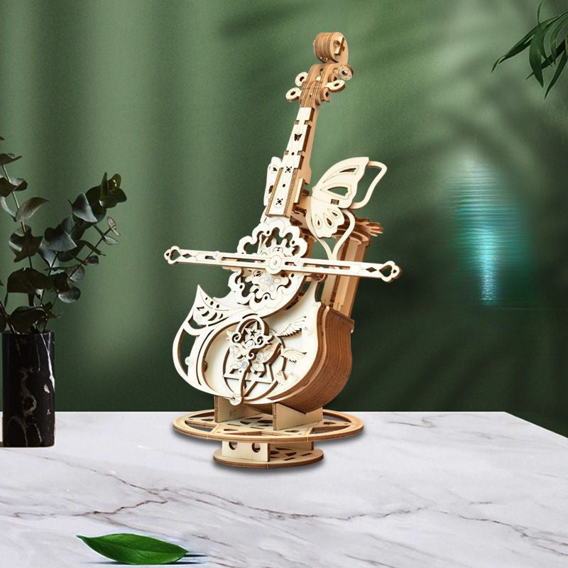 Cello Music Box Wooden Assembly Model 3d Three-dimensional Puzzle Diy Adult Toy Girls Gift