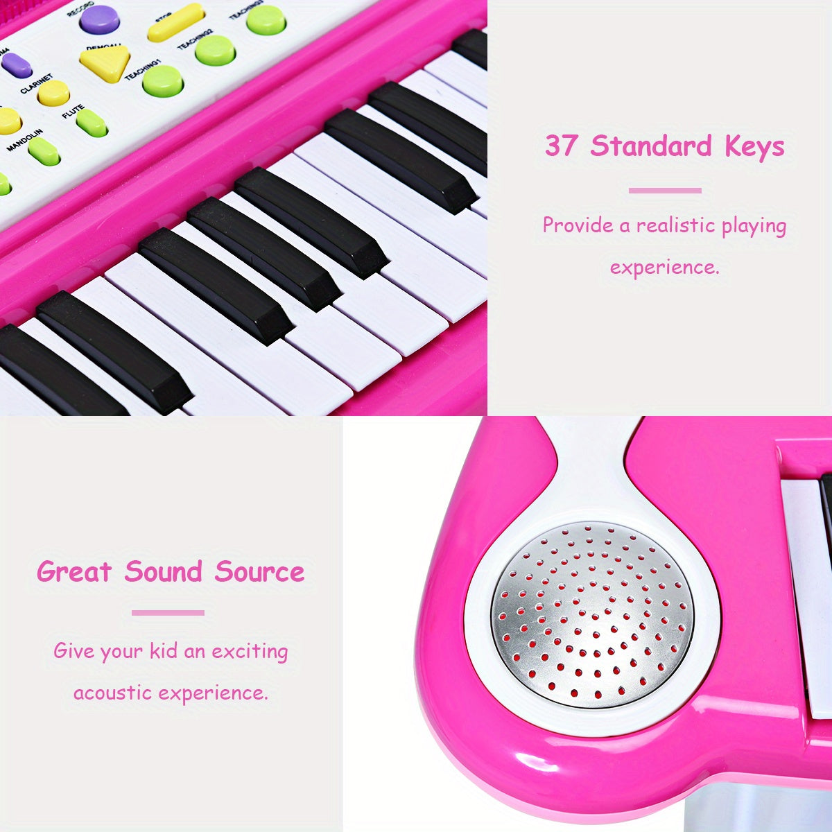 LIFEZEAL 37 Key Electronic Keyboard Kids Toy Piano MP3 Input w/ Microphone and Stool Pink