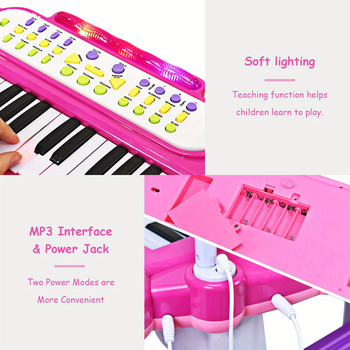 LIFEZEAL 37 Key Electronic Keyboard Kids Toy Piano MP3 Input w/ Microphone and Stool Pink
