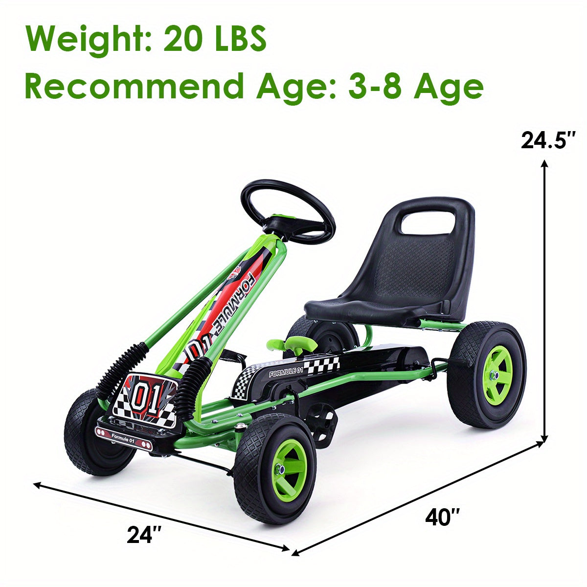 Gymax Go Kart 4 Wheel Pedal Powered Kids Toy W/ Adjustable Seat Green