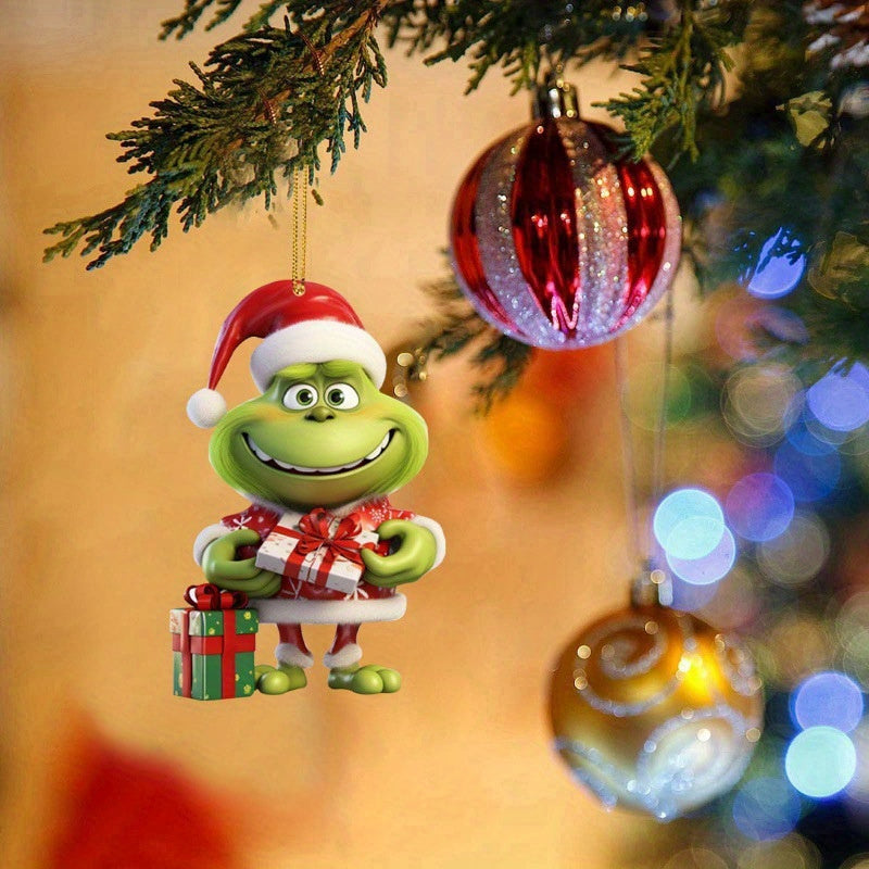 4Pc Christmas Decoration Grinch Collection: Multi-functional Ornaments for Cars, Christmas Trees, and Backpacks