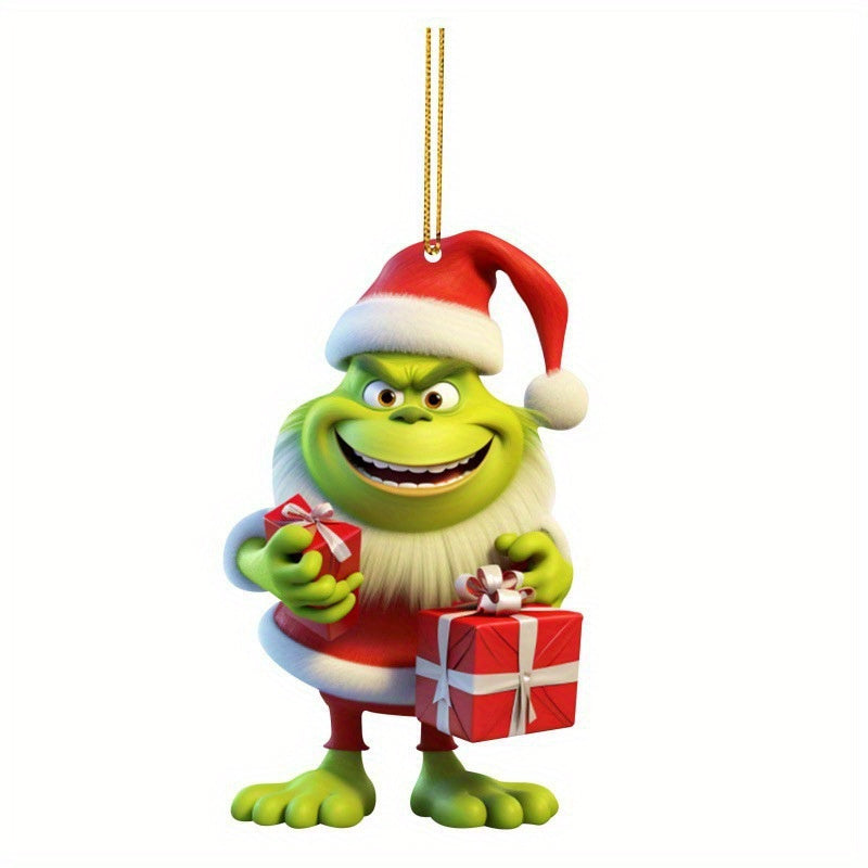 4Pc Christmas Decoration Grinch Collection: Multi-functional Ornaments for Cars, Christmas Trees, and Backpacks
