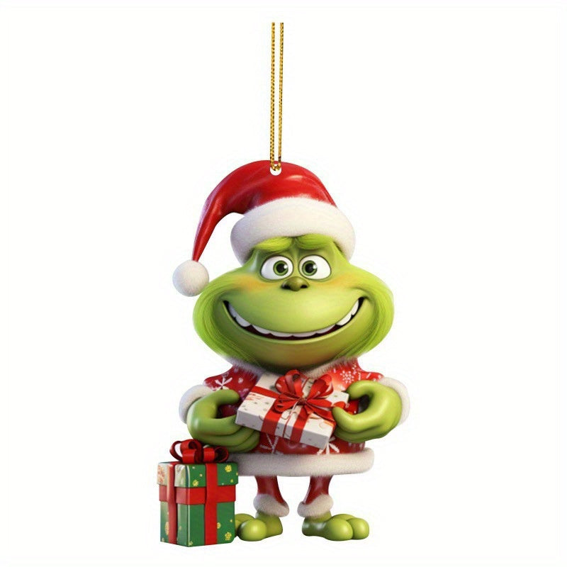 4Pc Christmas Decoration Grinch Collection: Multi-functional Ornaments for Cars, Christmas Trees, and Backpacks