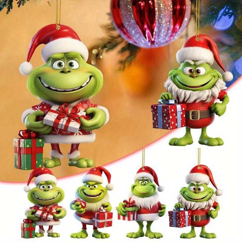 4Pc Christmas Decoration Grinch Collection: Multi-functional Ornaments for Cars, Christmas Trees, and Backpacks