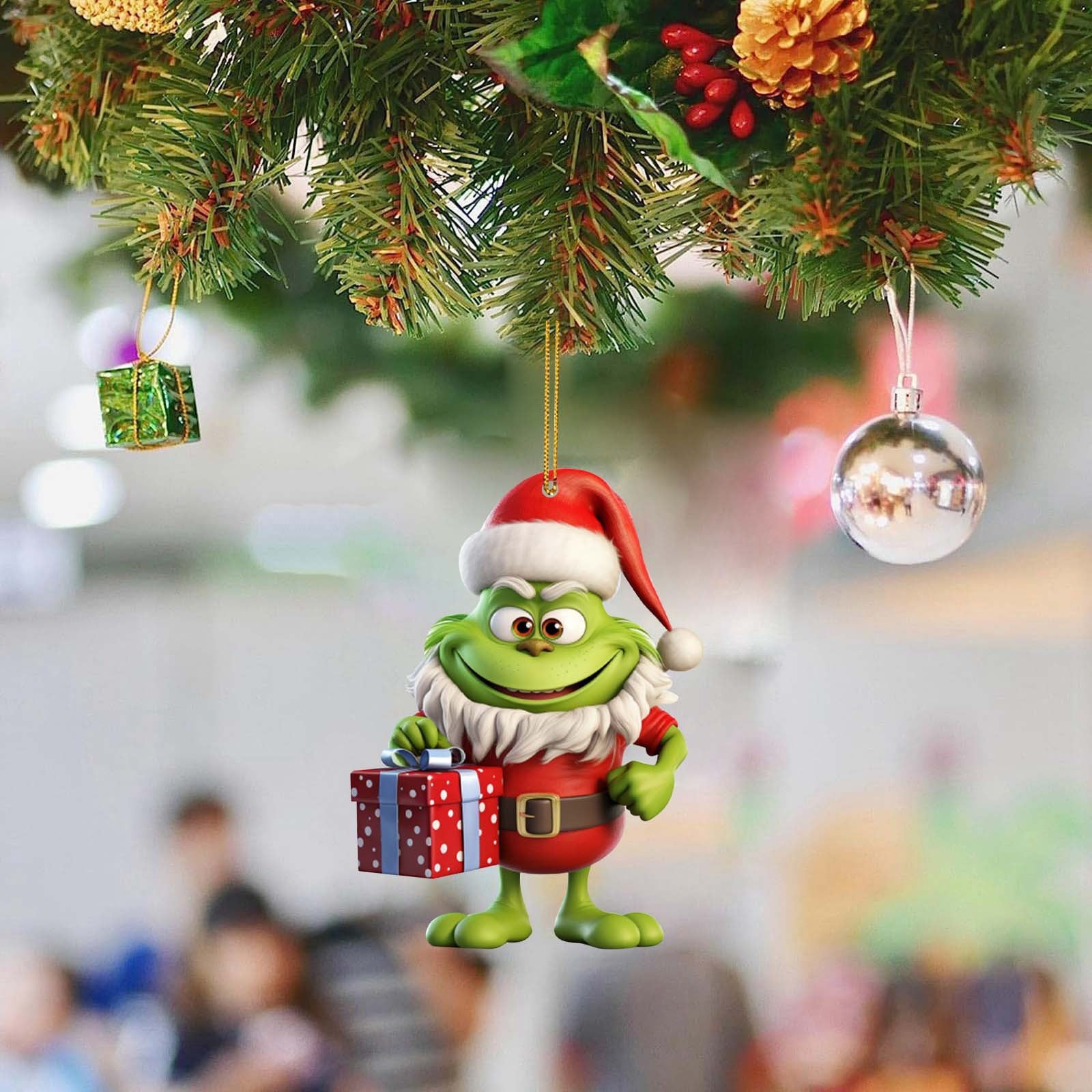 4Pc Christmas Decoration Grinch Collection: Multi-functional Ornaments for Cars, Christmas Trees, and Backpacks
