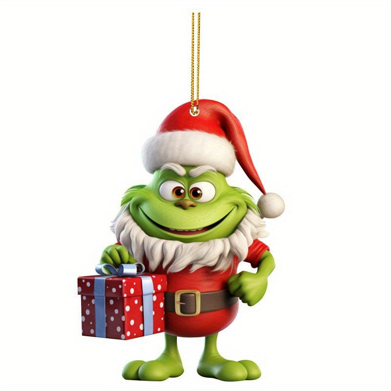 4Pc Christmas Decoration Grinch Collection: Multi-functional Ornaments for Cars, Christmas Trees, and Backpacks