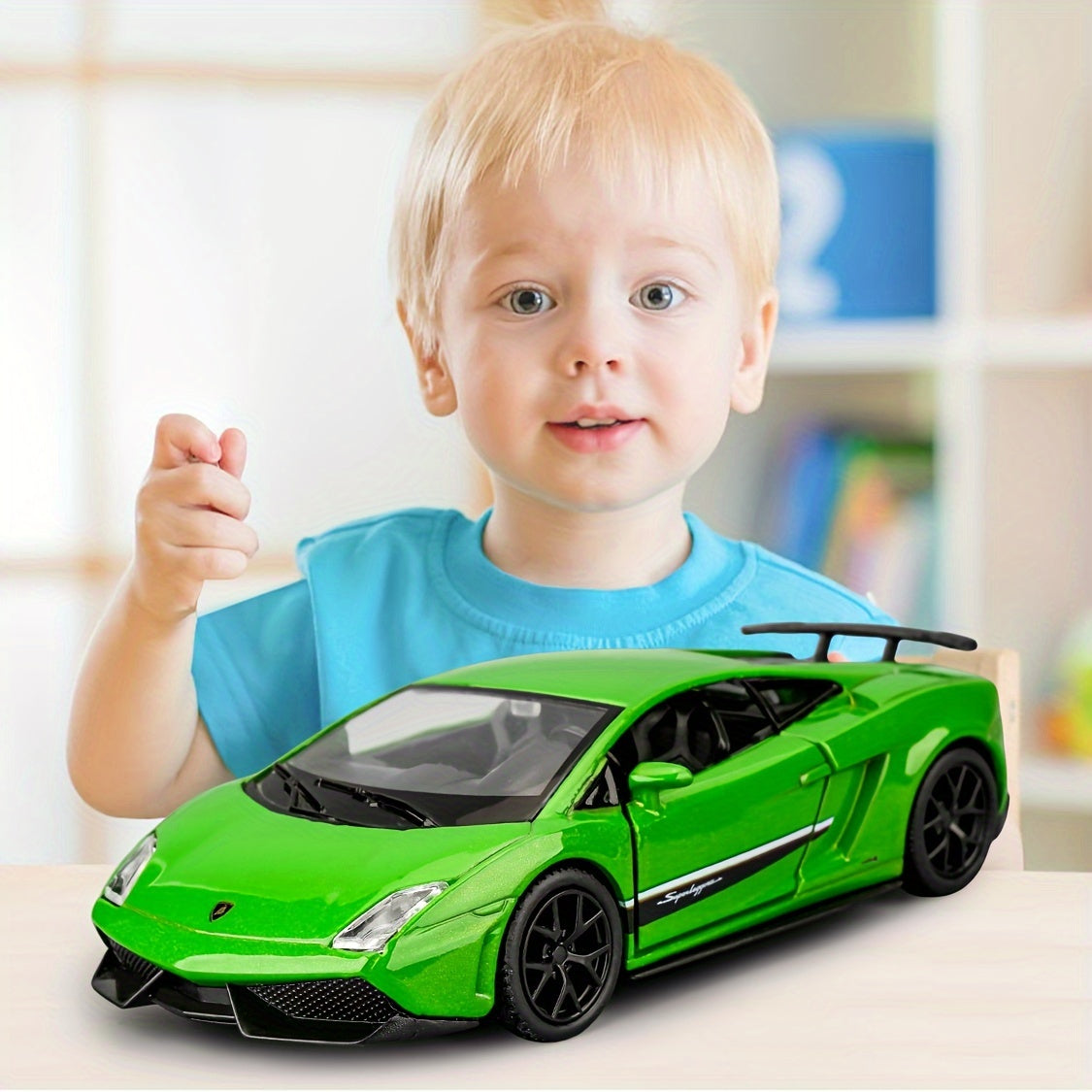 1/36 Scale RMZ CITY Diecast Lambo Gallardo Metal Zinc Alloy Toy Car - Pull Back Action, Openable Doors, Detailed Interior, Realistic Design, Collectible Model, Perfect Kids Toy for Boys, Green Color, Ideal Gift for Children
