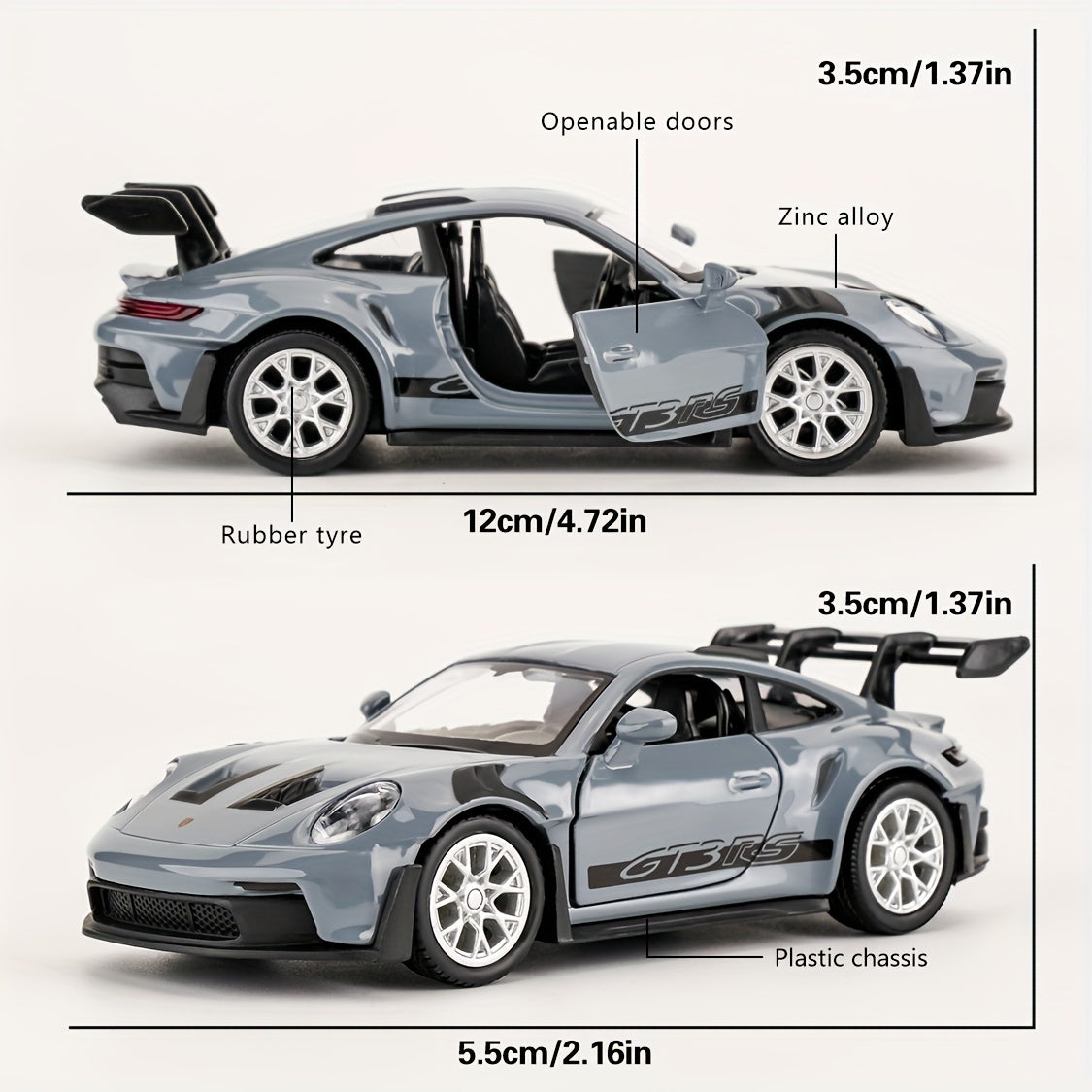 RMZCITY 1:36 Porsche 911 GT3 RS Toy Car, Diecast Zinc Alloy Pull Back Model Car, Doors Open, Collection Kids Toy For Aged 3 And Up, Unisex Halloween, Christmas Gift