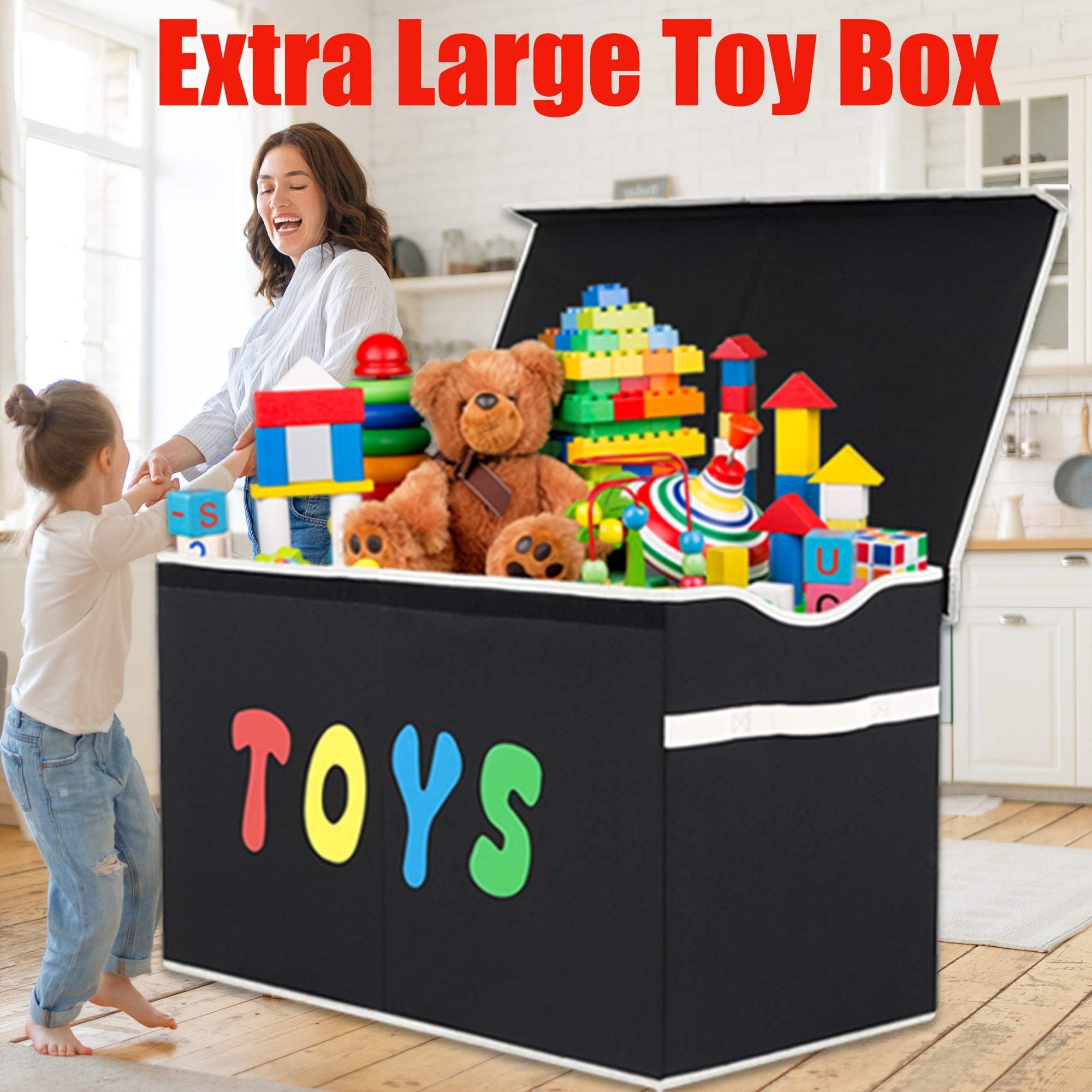 Extra Large Toy Box, Collapsible Sturdy Kids Toy Chest For Boys, Girls, Kids, Toy Storage Organizer Toddler Storage Bins With Lids, Toy Box Basket For Living Room, Bedroom, Nursery Gift Wrap Storage