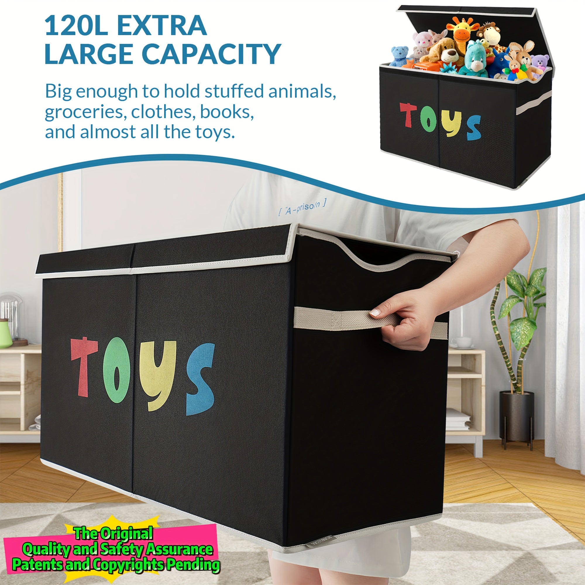 31.7gal Extra Large Toy Box (Patents and Copyrights Pending), Collapsible Sturdy Kids Toy Chest for Boys, Girls, Kids, Toy Storage Organizer Toddler Storage Bins with Lids, Toy Box Baskets for Living Room, Bedroom, Nursery Sh