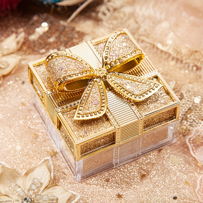 Elegant Bowknot Air Powder - Lightweight, Long-Lasting Oil Control &amp; Waterproof Setting Powder for All Skin Tones, Ivory White &amp; Cool Beige, Matte Finish with Glittery Golden Bow Design
