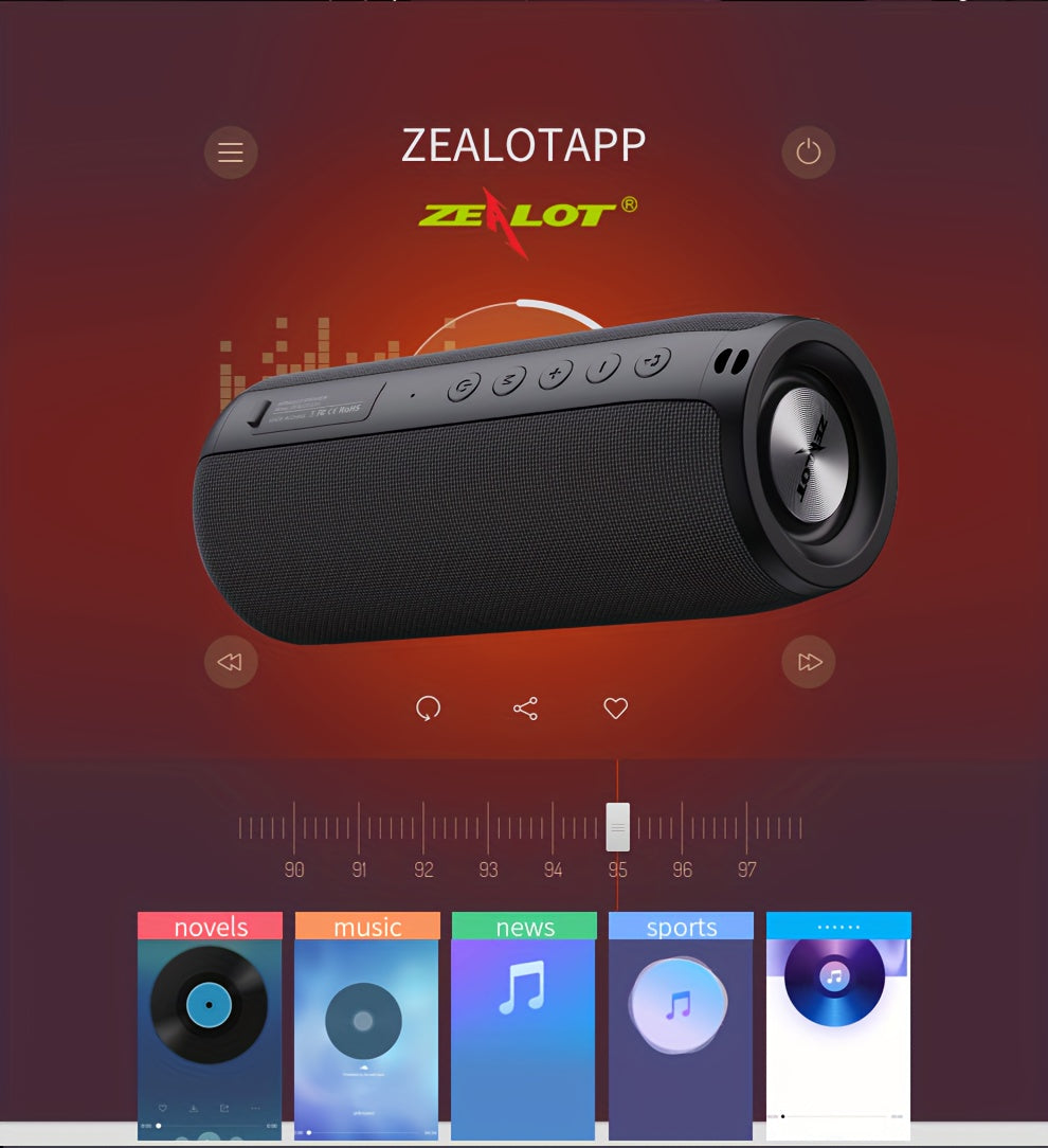 ZEALOT S51 20W Wireless Speakers, Portable Subwoofer Speaker, Wireless Speaker, Dual Pairing, 1800mAh Battery, 10 Hours Playtime Loud Stereo, Booming Bass, Charging Cable And Aux Cable, FM TF USB Plug-in Card Compatible, Conn