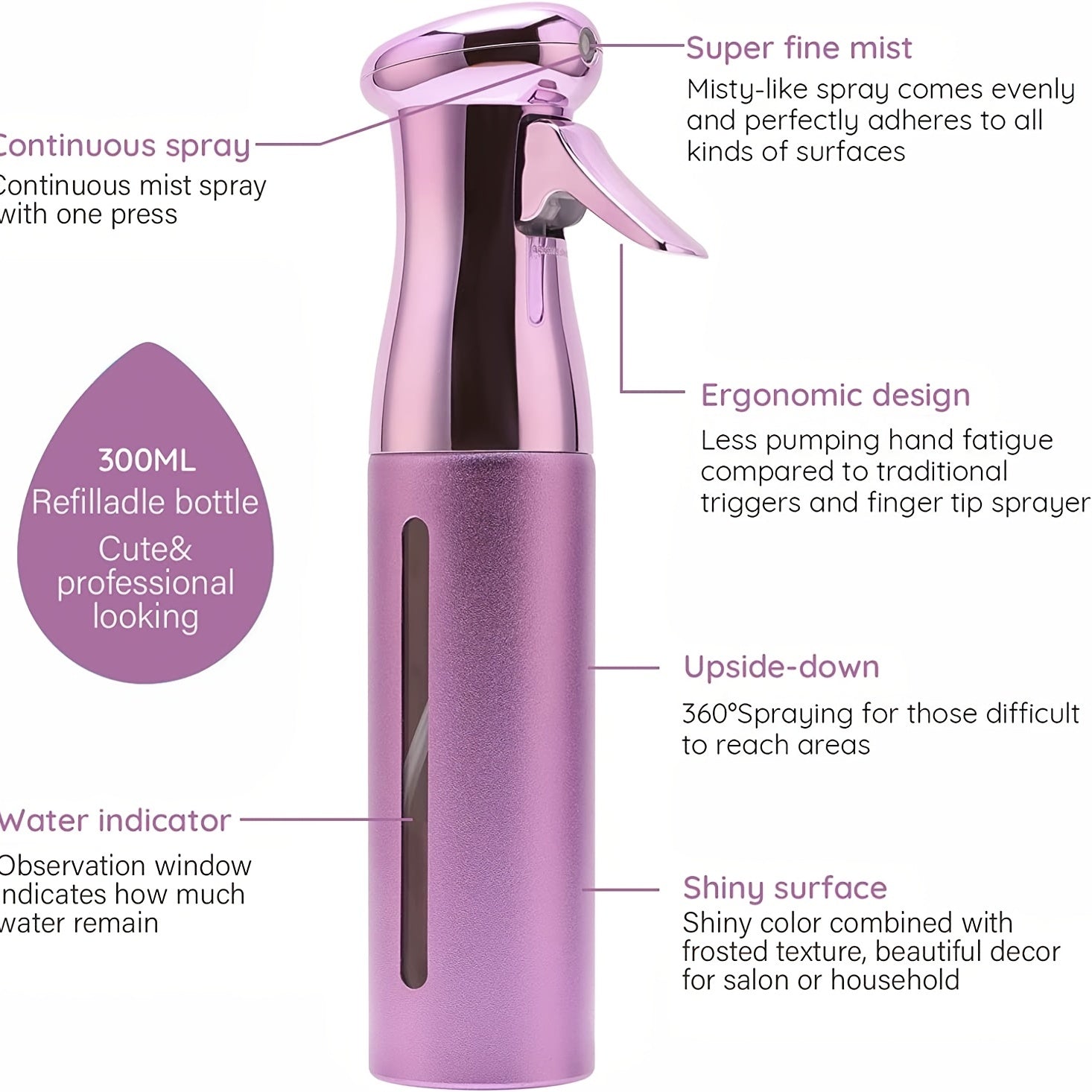 1pcs 300ml Electroplating Continuous Spray Bottle Automatic High-pressure Spray Bottle Hairdressing Alcohol Disinfection Spray Bottle