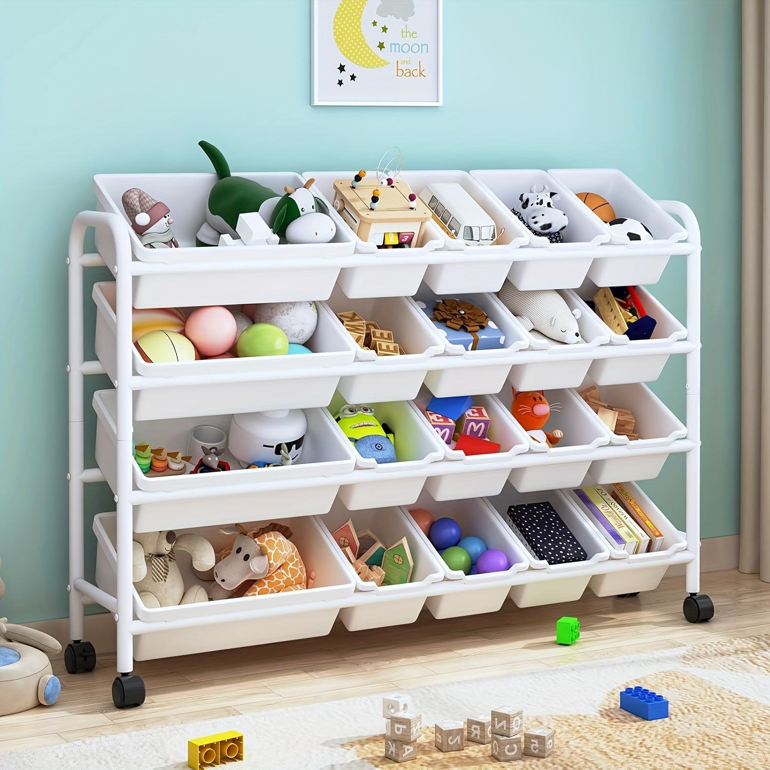 Kids Toy Storage Organizer With 20 Plastic Bins, Extra Large Toy Organizer And Storage Bins, 4-Tier Metal Toy Storage Rack For Kids Room, Playroom And Nursery