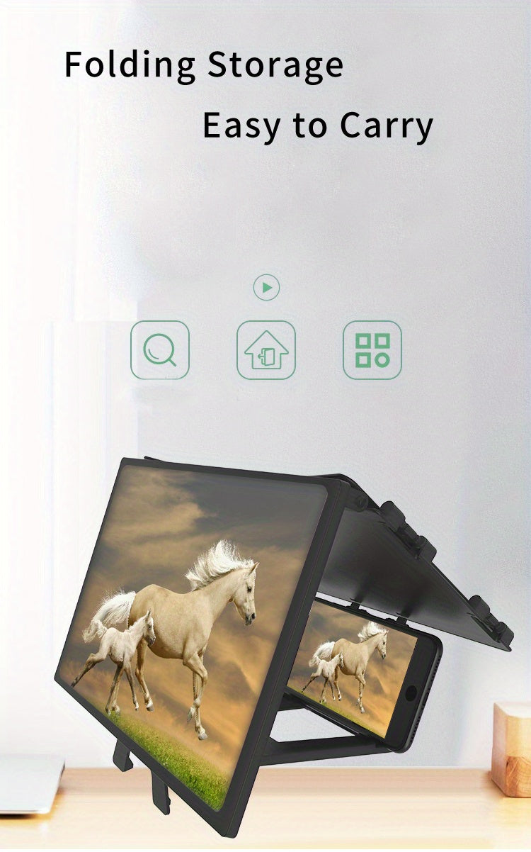 Triple-Sided Cinema Experience - 12-inch Foldable Phone Screen Magnifier with Optical Acrylic Lens - Instant HD Boost, Portable Mini Theater for TV-Like Viewing, 3-4x Magnification Desktop Stand