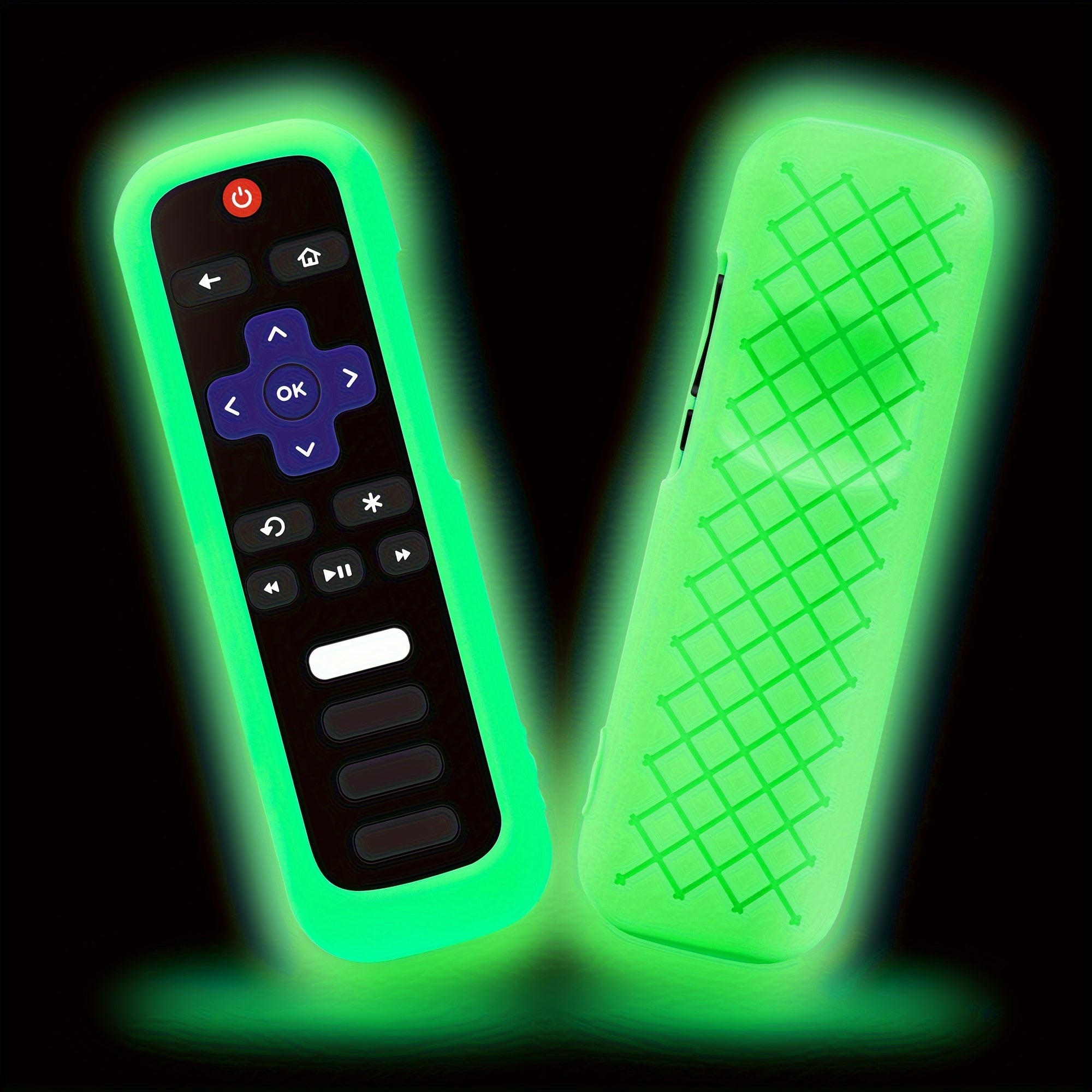 1pc Roku TV Remote Cover, Glow in the Dark Silicone Sleeve Case, Compatible with TCL Hisense Roku TV Steaming Stick 4K 4K+ Voice Remote, Universal Protective Battery Cover, 2022 Model, Uncharged, No Battery Included