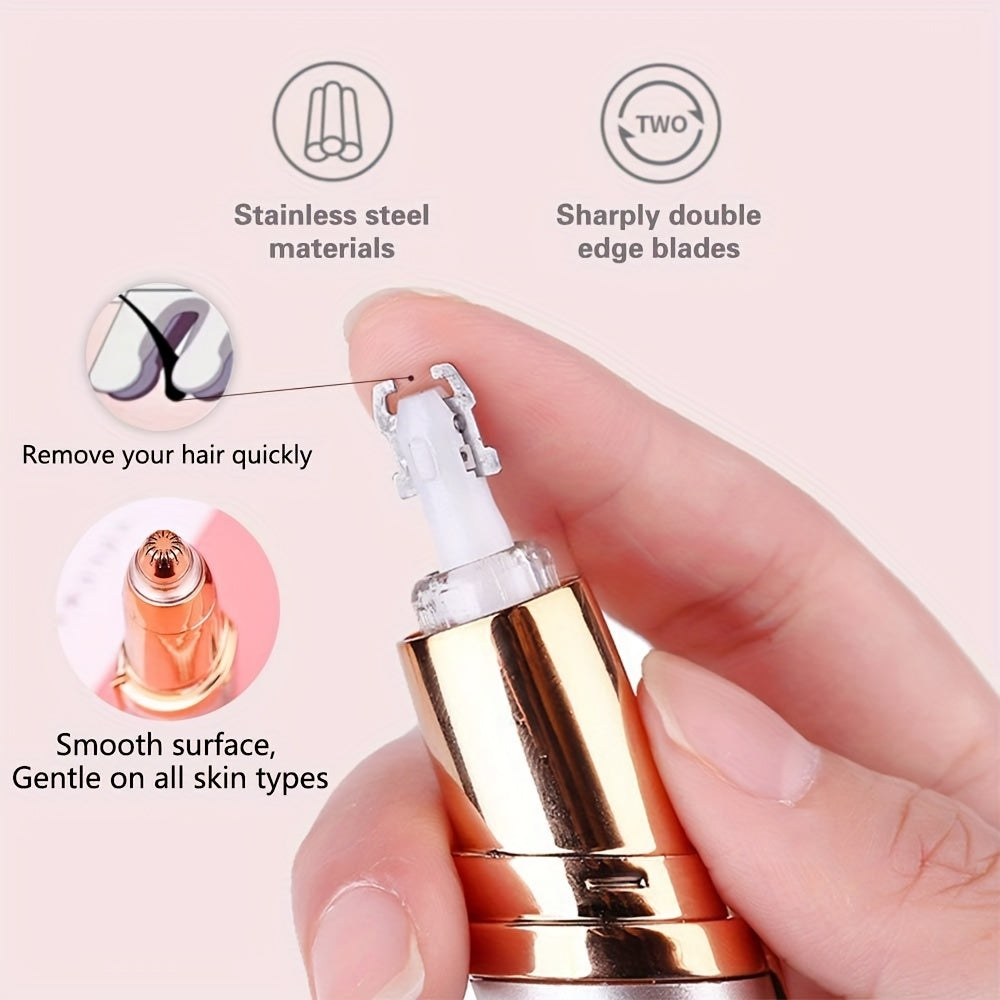 Painless Eyebrow Hair Remover Replacement Heads - Replacement Blades with Cleaning Brush, No Electricity Needed, for Home, Salon, or Travel - Compatible with Manual Trimmers - As Seen On TV (Rose Golden), Salon Grooming Tool,
