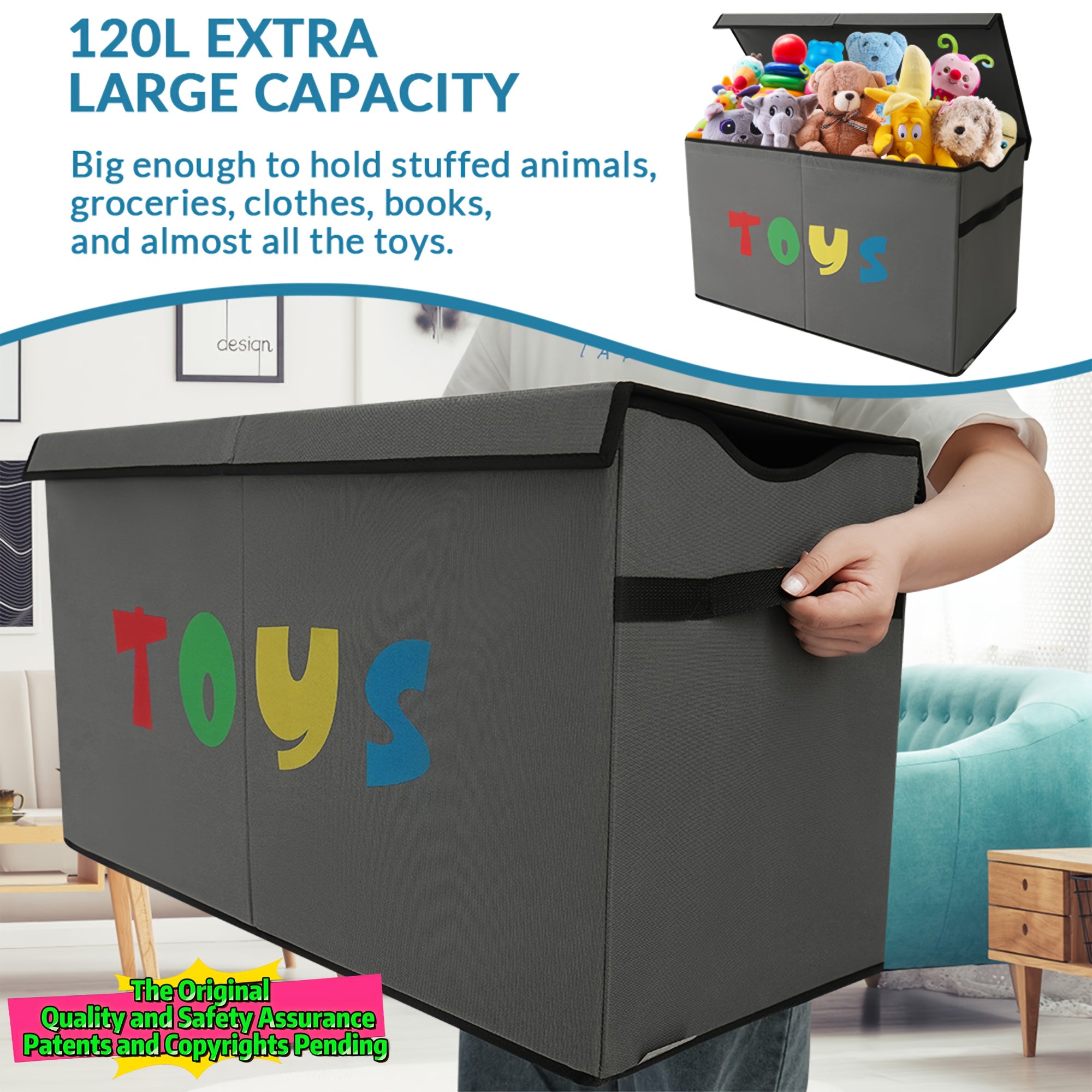31.7gal Extra Large Toy Box (Patents and Copyrights Pending), Collapsible Sturdy Kids Toy Chest for Boys, Girls, Kids, Toy Storage Organizer Toddler Storage Bins with Lids, Toy Box Baskets for Living Room, Bedroom, Nursery Sh