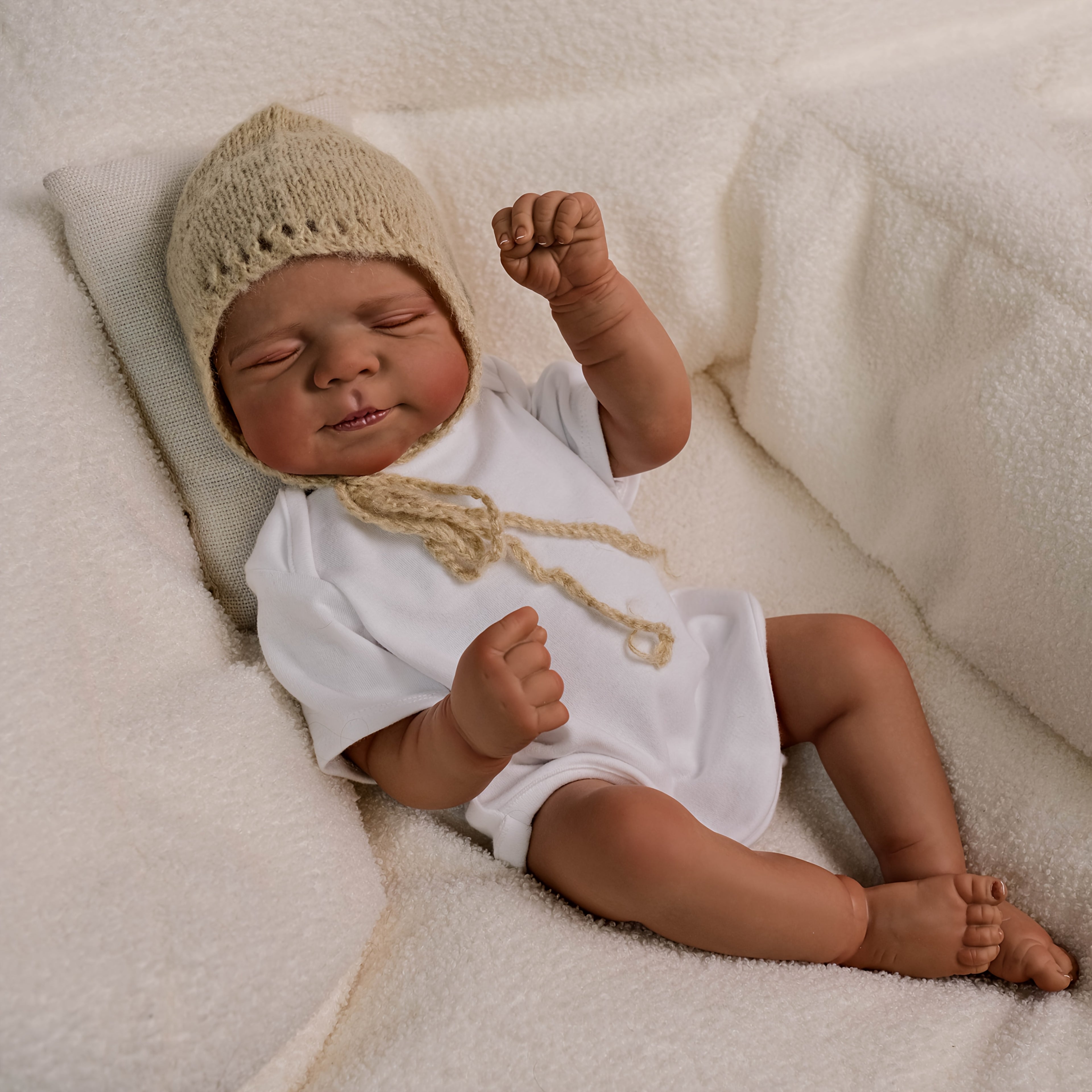 19 Inch Reborn Baby Doll- Soft Full Vinyl Body, Lifelike Newborn Sleeping Doll Dark Brown Girl, Rooted Hair, Lovely Kids Toy Gift, Realistic Alive Doll For Birthday/ Thanksgiving Day/ Christmas Gifts