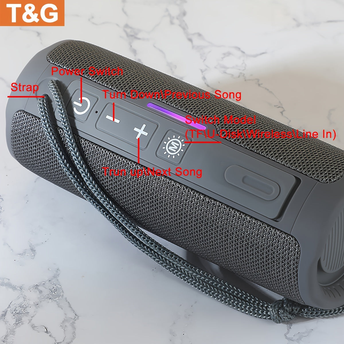 [Wireless Speaker] T&G 365 Wireless Speaker - Portable Wireless Speaker with LED Light, Built-in Microphone, Surround Sound - Supports Audio Cable, Micro SD/TF Card, PC, Smartphone or Tablet, USB Port, Tabletop Mounting, Butt