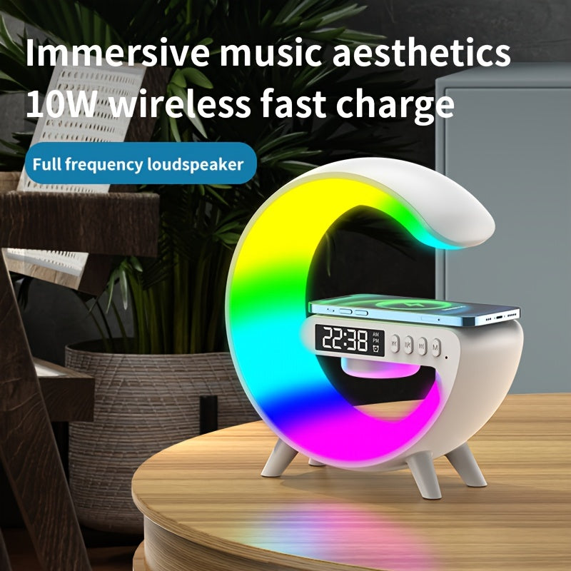 Multifunctional Big G Wireless Speaker with Atmosphere Light & Mobile Charging - Clock Feature for Night-time Use