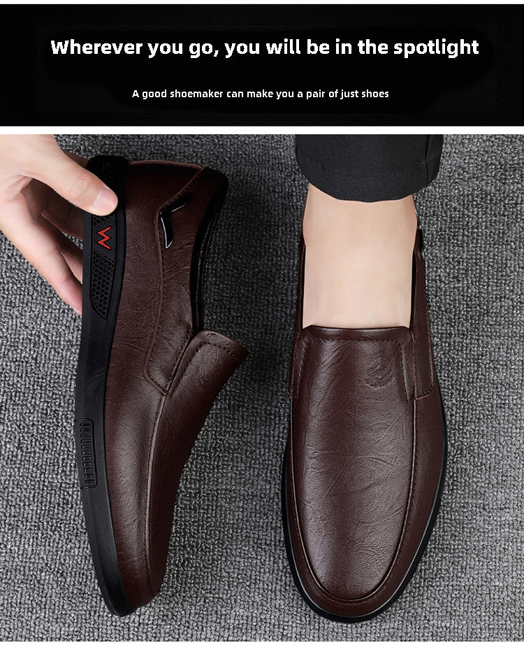 CLOHOO Men's Slip-On/Slip-Resistant Genuine Leather-like (Split Cowhide) Shoes - All-Season Casual &amp; Dressy -like Sneakers with PU, Non-Skid Rubber Sole, Black/Brown for Business, Vacation, Casual Attire (No Laces)