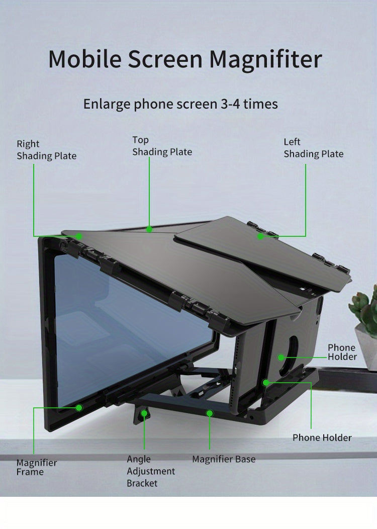 Triple-Sided Cinema Experience - 12-inch Foldable Phone Screen Magnifier with Optical Acrylic Lens - Instant HD Boost, Portable Mini Theater for TV-Like Viewing, 3-4x Magnification Desktop Stand
