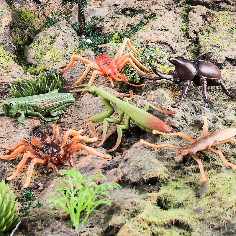 12pcs Insect Animals Model Set Butterfly Mantis Spider Bee Scorpion Dragonfly Action Figures Figurine Miniature Cake Toppers Educational Kids Toy Halloween Gift