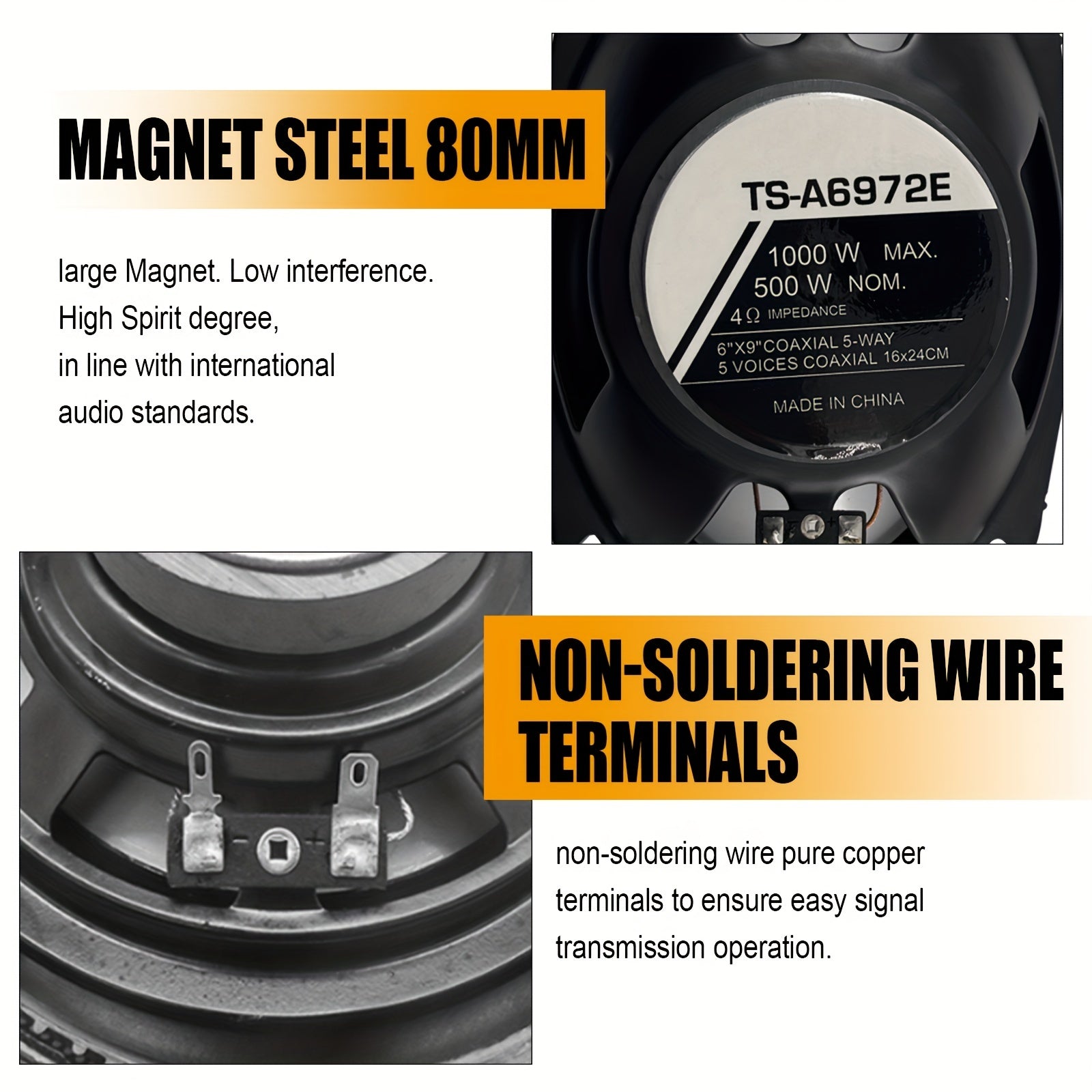 [2Pcs] 6×9 Inch Coaxial Speaker, 5-Way Speaker, 1000W Max Power, mid-tweeter, Car Door Horn Subwoofer Speaker, Dust Cover And Audio Cable Included