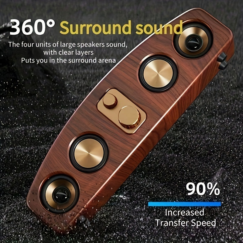 Wireless Smart Soundbar - 5.0 Channel Speaker System with Subwoofer, Elegant Wood Grain Finish, Home Theater Stereo, Compatible with TV/PC/Smartphone/Tablet, Portable Design with Low Frequency, Type-C, and 5-Watt Max Power fo