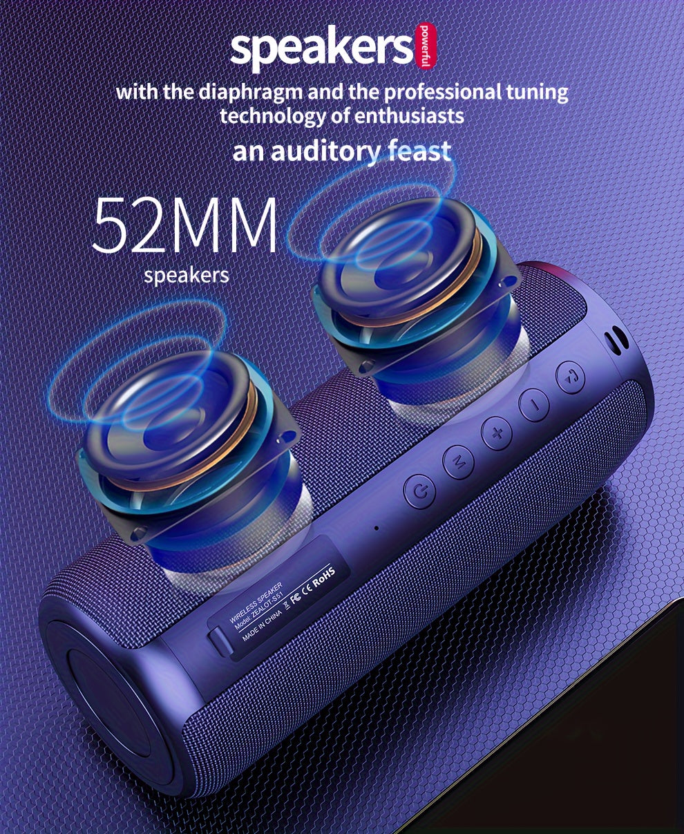 ZEALOT S51 20W Wireless Speakers, Portable Subwoofer Speaker, Wireless Speaker, Dual Pairing, 1800mAh Battery, 10 Hours Playtime Loud Stereo, Booming Bass, Charging Cable And Aux Cable, FM TF USB Plug-in Card Compatible, Conn