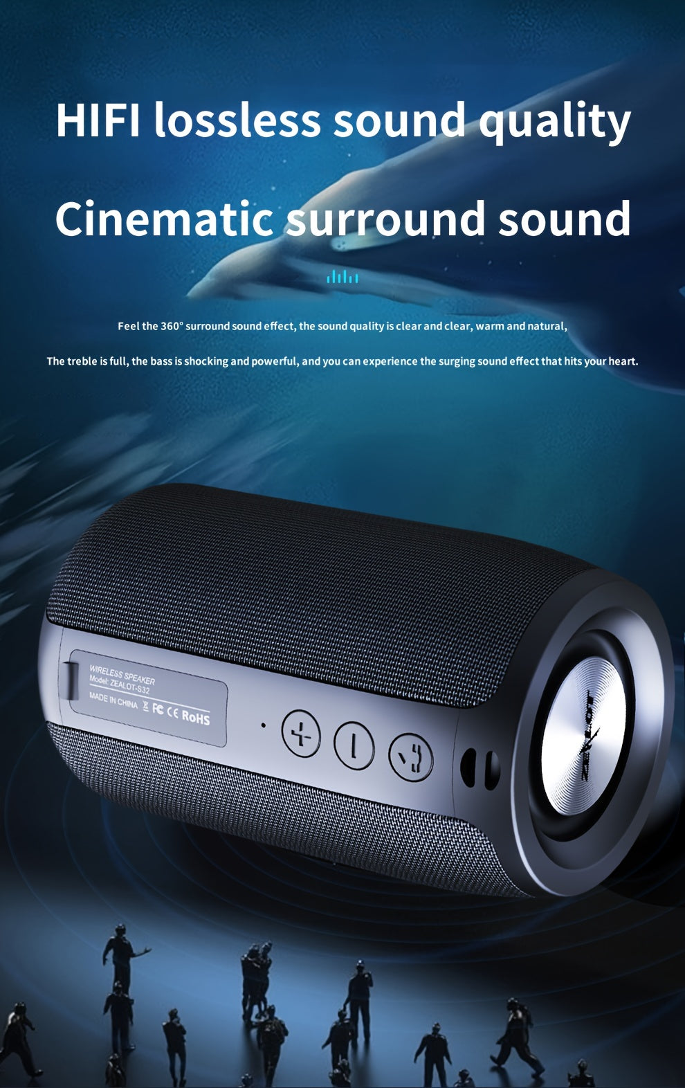 ZEALOT S32 5W Wireless Speakers, Outdoor Portable Subwoofer Speaker, Wireless Speaker, Dual Pairing, 1800mAh Battery, 8 Hours Playtime Loud Stereo, Booming Bass. Charging Cable TF USB Plug-in Card Compatible