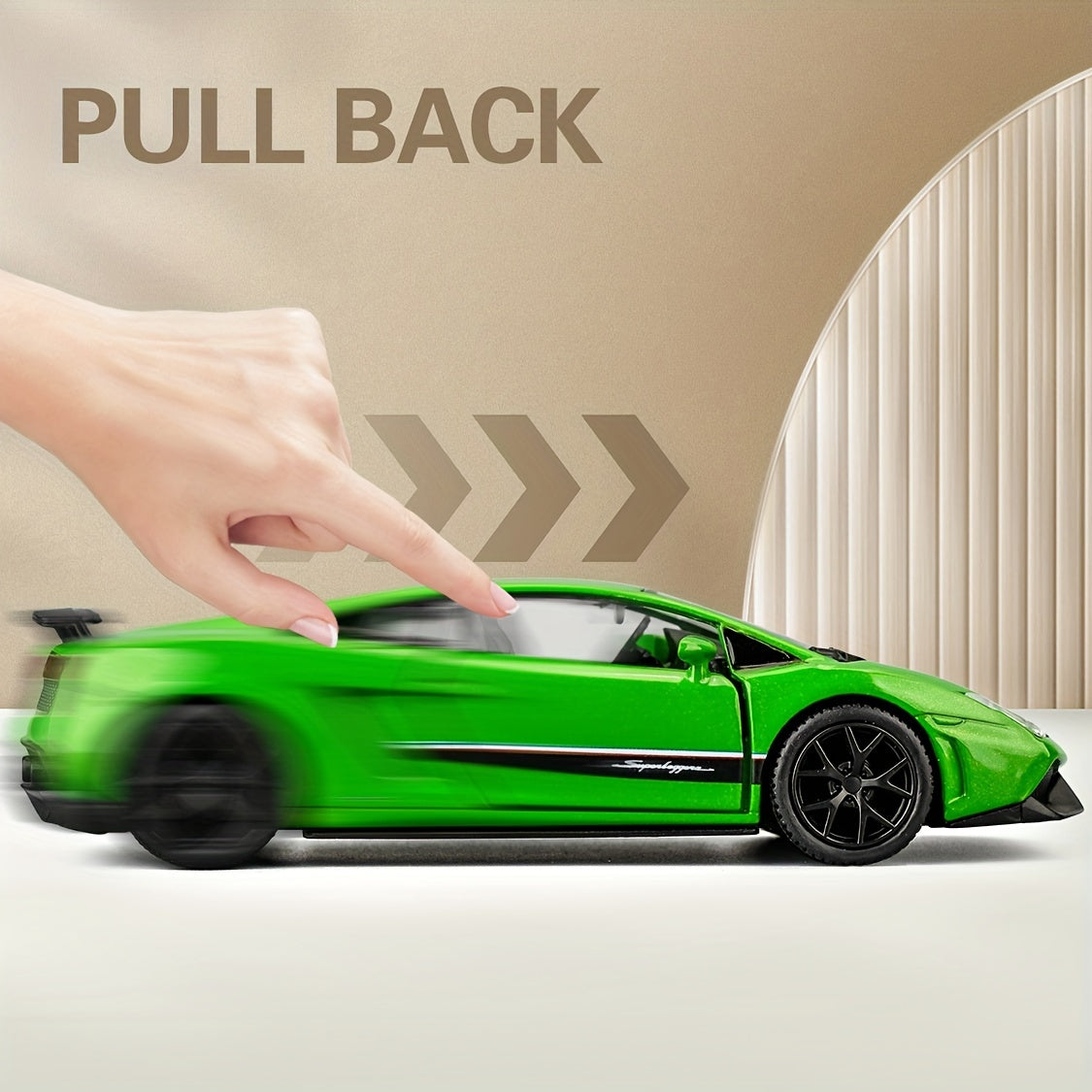 1/36 Scale RMZ CITY Diecast Lambo Gallardo Metal Zinc Alloy Toy Car - Pull Back Action, Openable Doors, Detailed Interior, Realistic Design, Collectible Model, Perfect Kids Toy for Boys, Green Color, Ideal Gift for Children