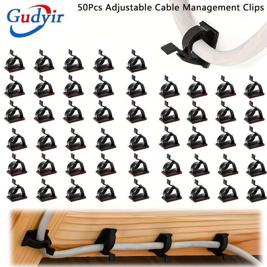 50pcs Adjustable Cable Management Clips, Adhesive Cable Organizers Sticky Wire Clips Cord Holder For TV PC Ethernet Cable Under Desk Wall Home Office ( Upgraded Adjustable )