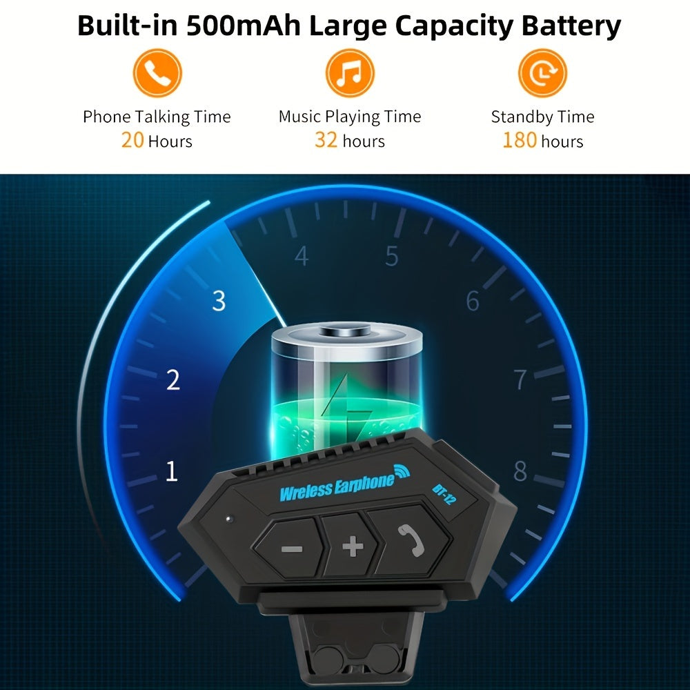 Wireless 12, Wireless Motorcycle Helmet Earphone Headset Hands-free Call Kit Stereo Waterproof Music Player Speaker, Christmas Gift