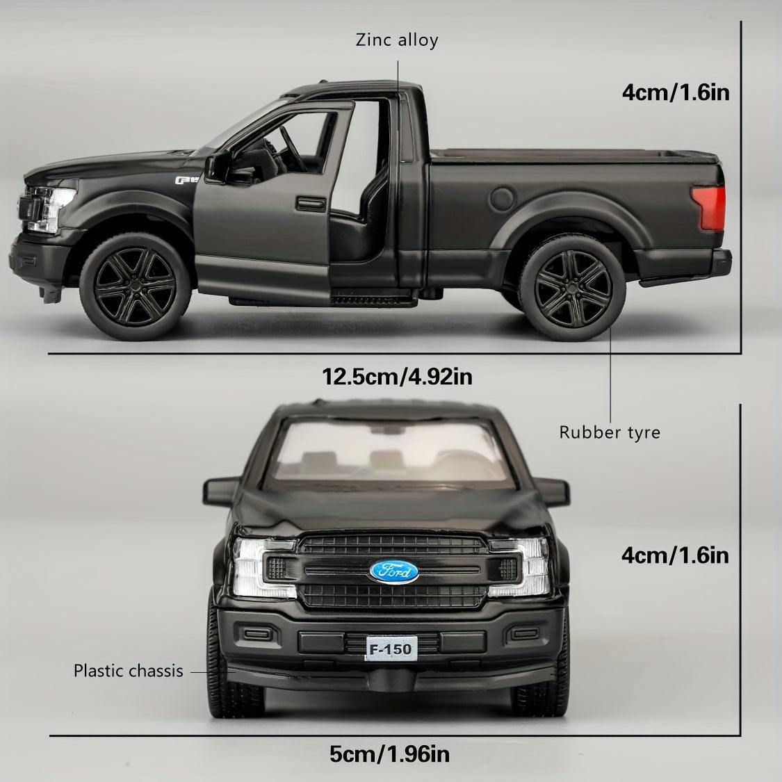 RMZCITY 1:36 Ford F150 Pickup Truck Toy Car, Diecast Zinc Alloy Pull Back Model Car, Doors Open, Collection Kids Toy For Aged 3 And Up, Gift Black