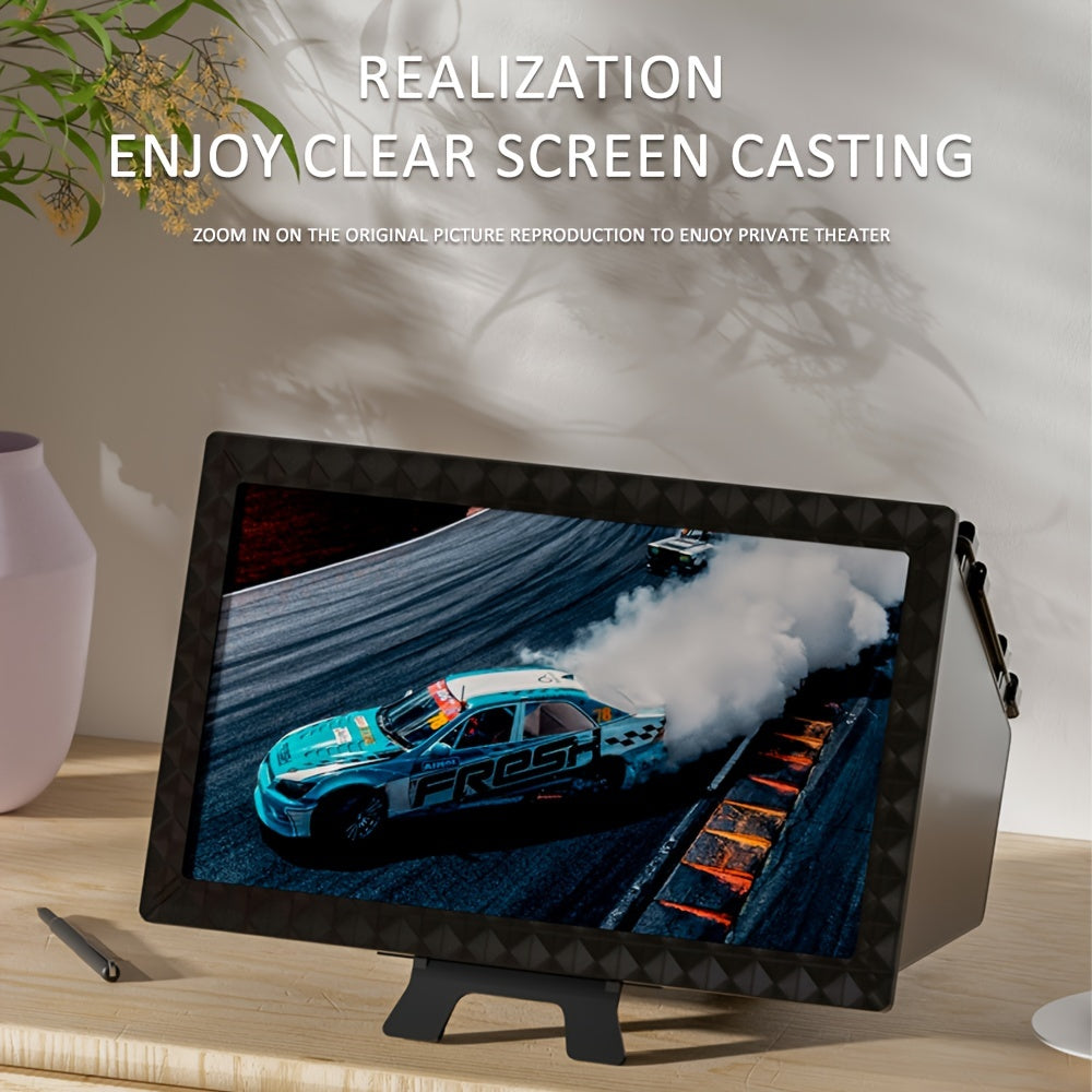 Triple-Sided Cinema Experience - 12-inch Foldable Phone Screen Magnifier with Optical Acrylic Lens - Instant HD Boost, Portable Mini Theater for TV-Like Viewing, 3-4x Magnification Desktop Stand