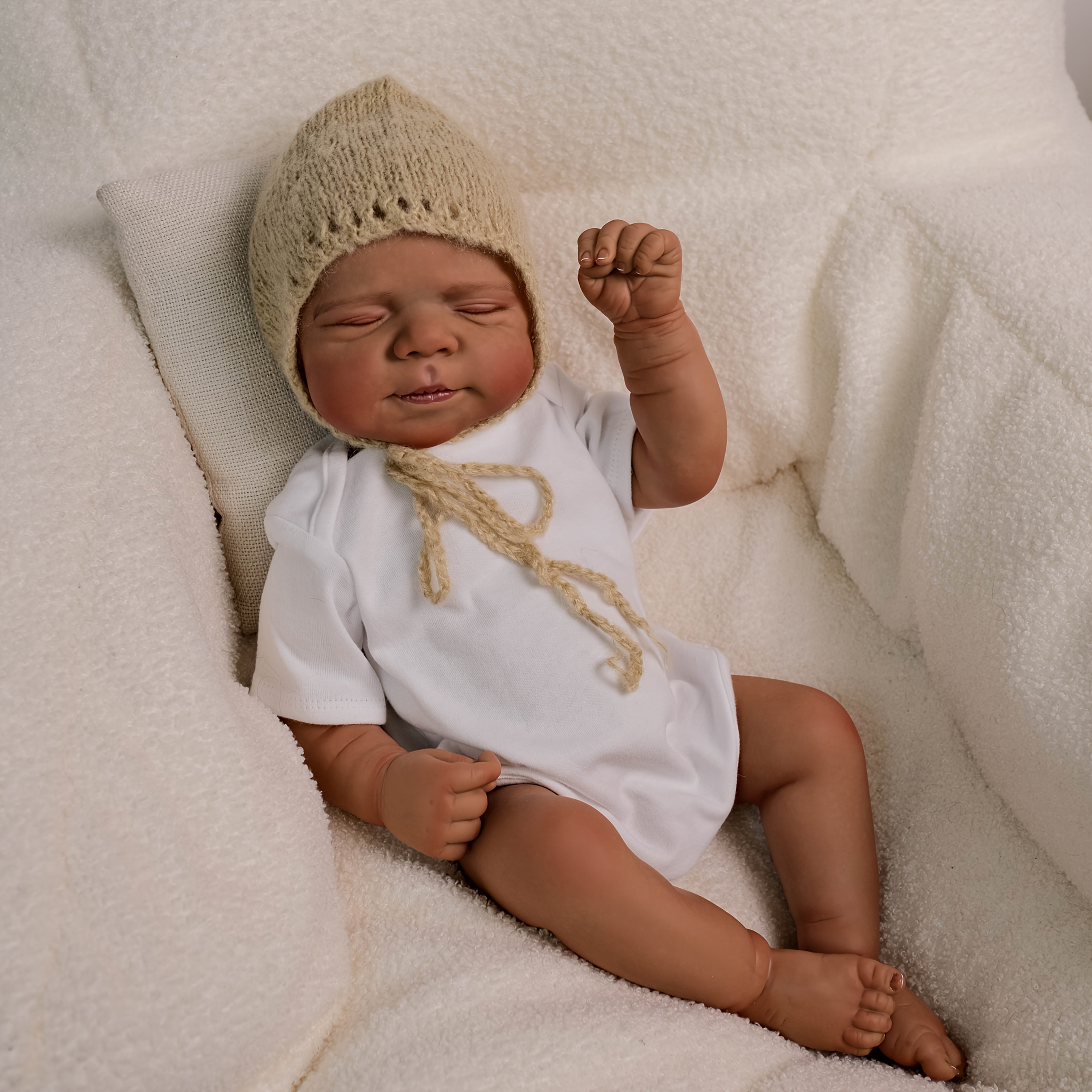19 Inch Reborn Baby Doll- Soft Full Vinyl Body, Lifelike Newborn Sleeping Doll Dark Brown Girl, Rooted Hair, Lovely Kids Toy Gift, Realistic Alive Doll For Birthday/ Thanksgiving Day/ Christmas Gifts