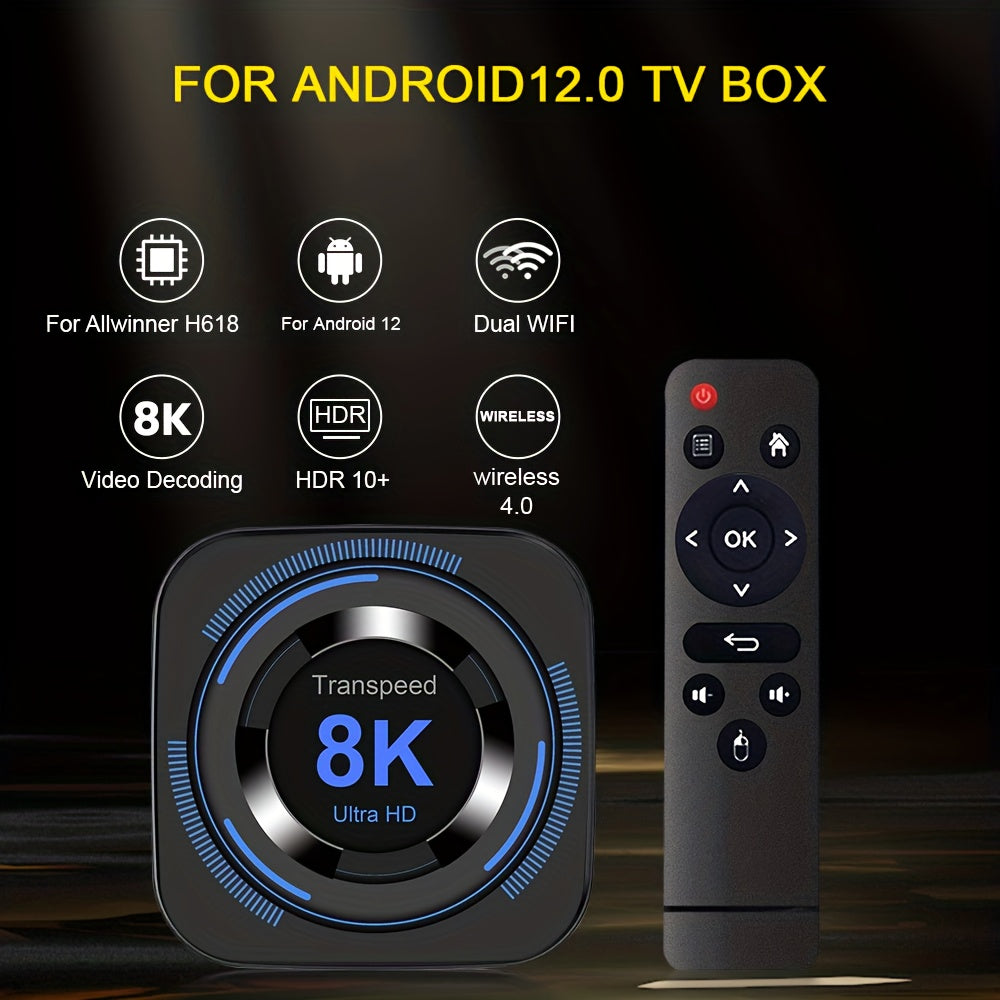 For Android 12 TV BOX: 8K 4K  Wireless Voice Media Player Set Top Box With Allwinner H618 Dual Wifi 32G64G Quad Core Cortex A53