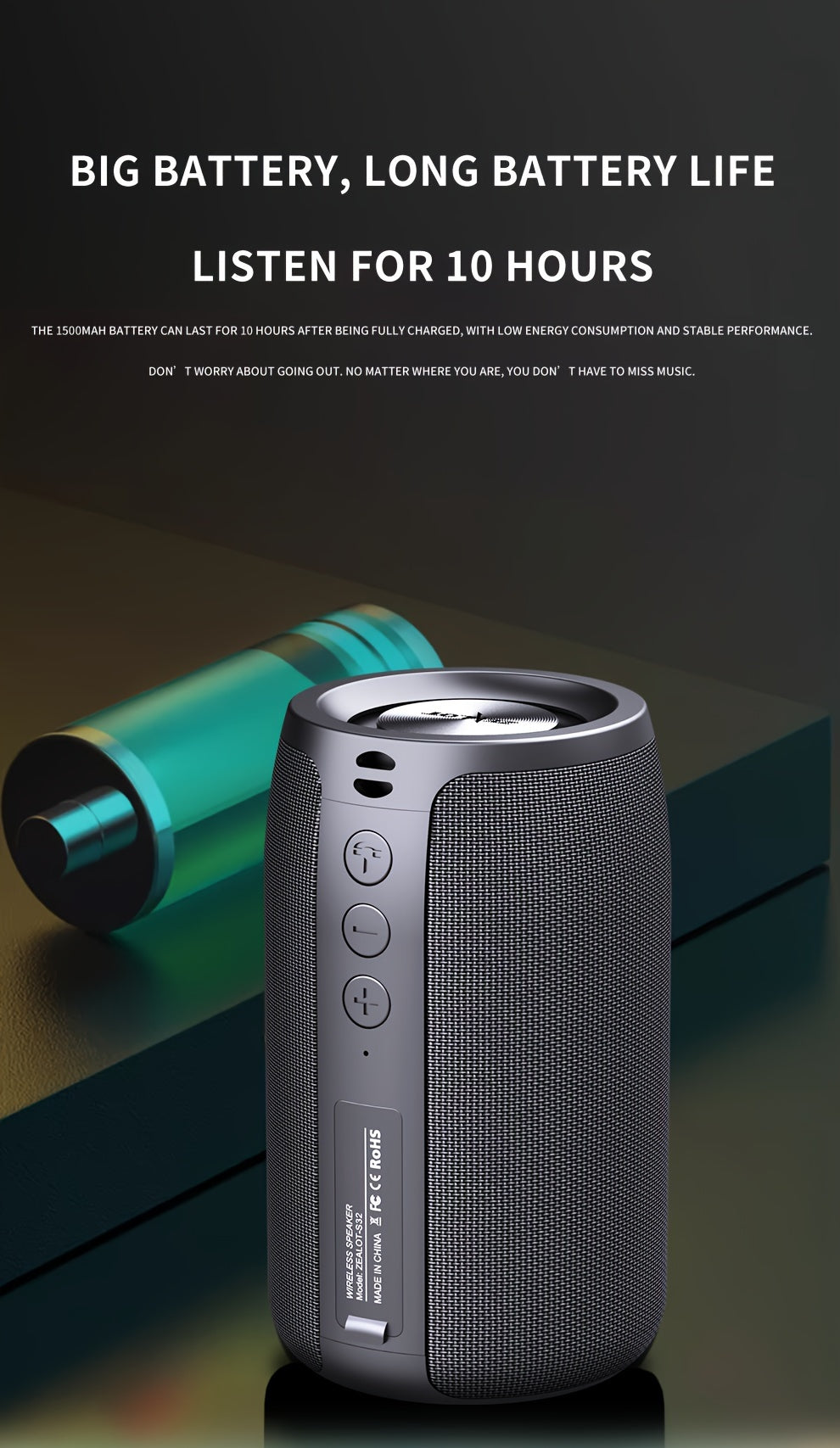 ZEALOT S32 5W Wireless Speakers, Outdoor Portable Subwoofer Speaker, Wireless Speaker, Dual Pairing, 1800mAh Battery, 8 Hours Playtime Loud Stereo, Booming Bass. Charging Cable TF USB Plug-in Card Compatible