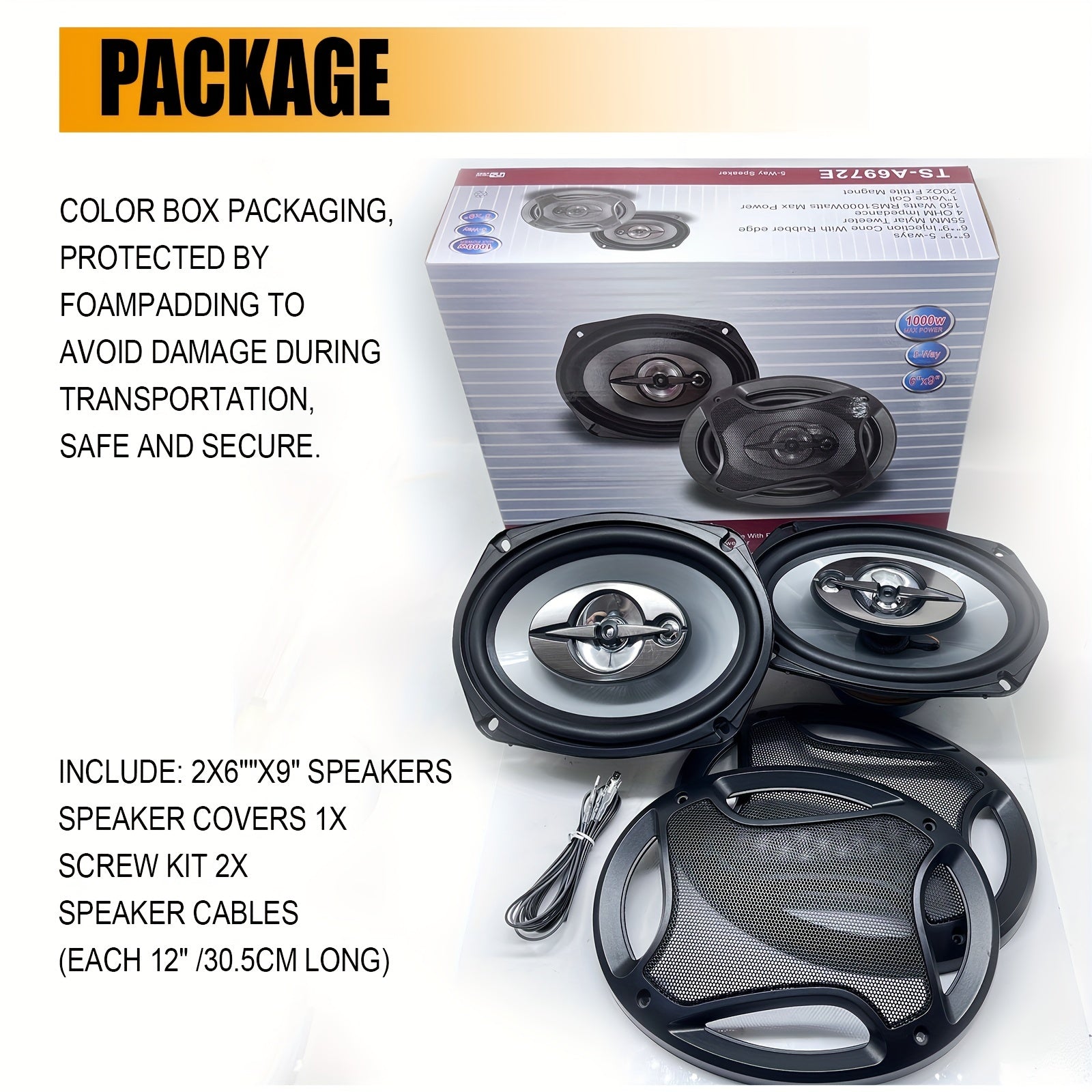 [2Pcs] 6×9 Inch Coaxial Speaker, 5-Way Speaker, 1000W Max Power, mid-tweeter, Car Door Horn Subwoofer Speaker, Dust Cover And Audio Cable Included